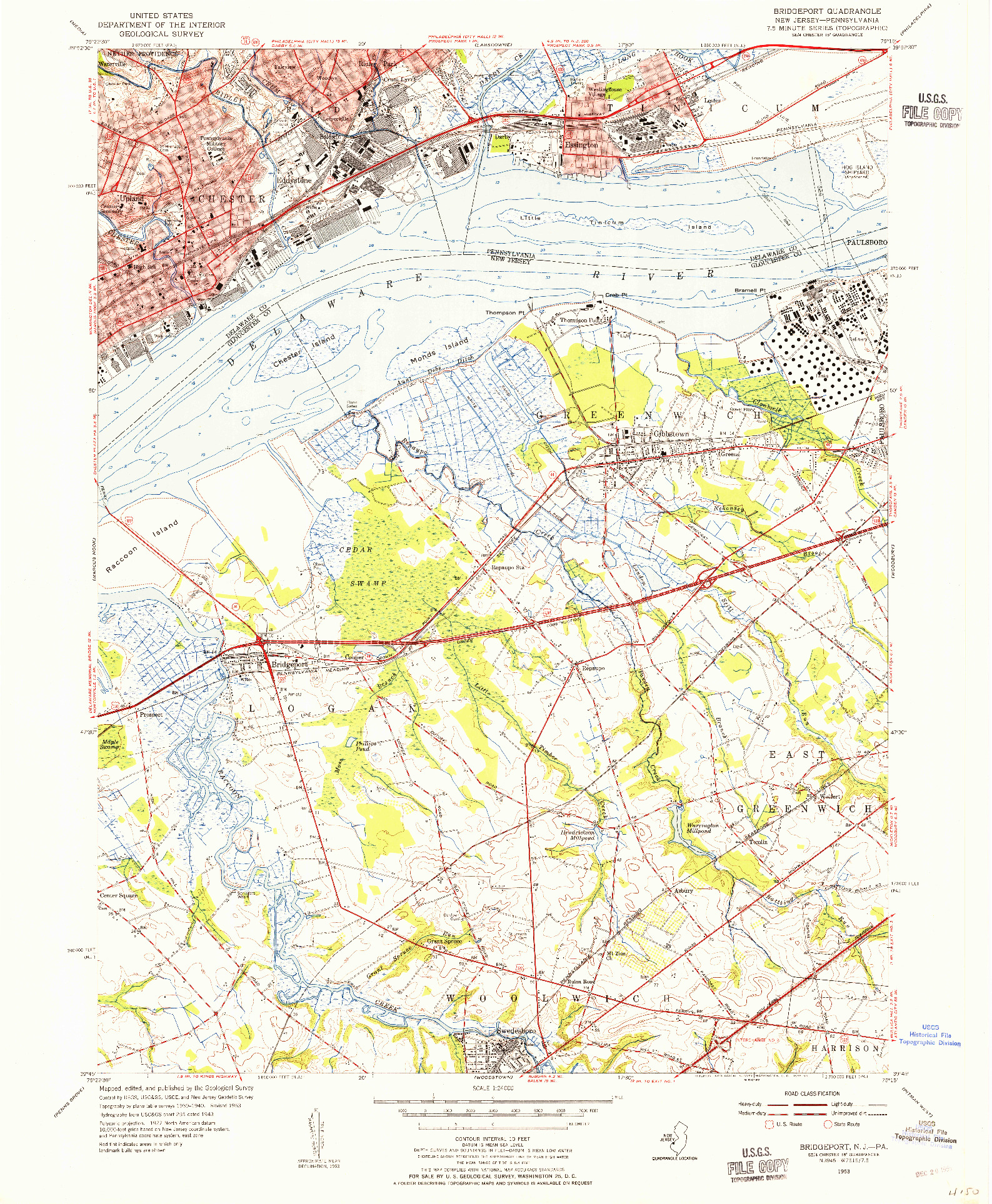 USGS 1:24000-SCALE QUADRANGLE FOR BRIDGEPORT, NJ 1953