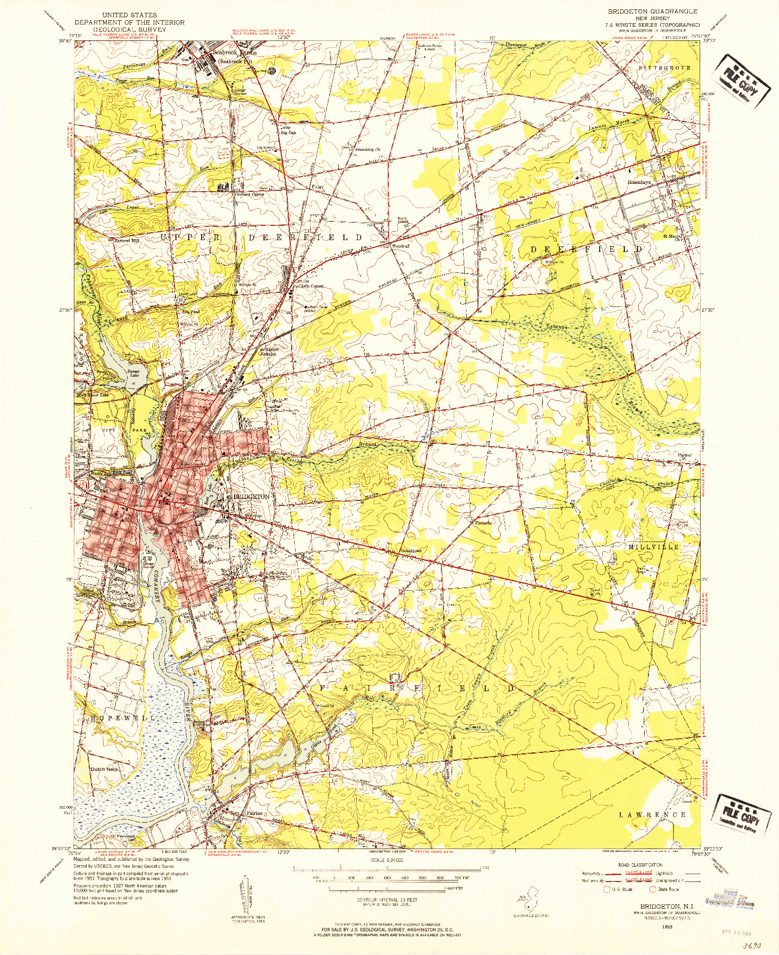 USGS 1:24000-SCALE QUADRANGLE FOR BRIDGETON, NJ 1953