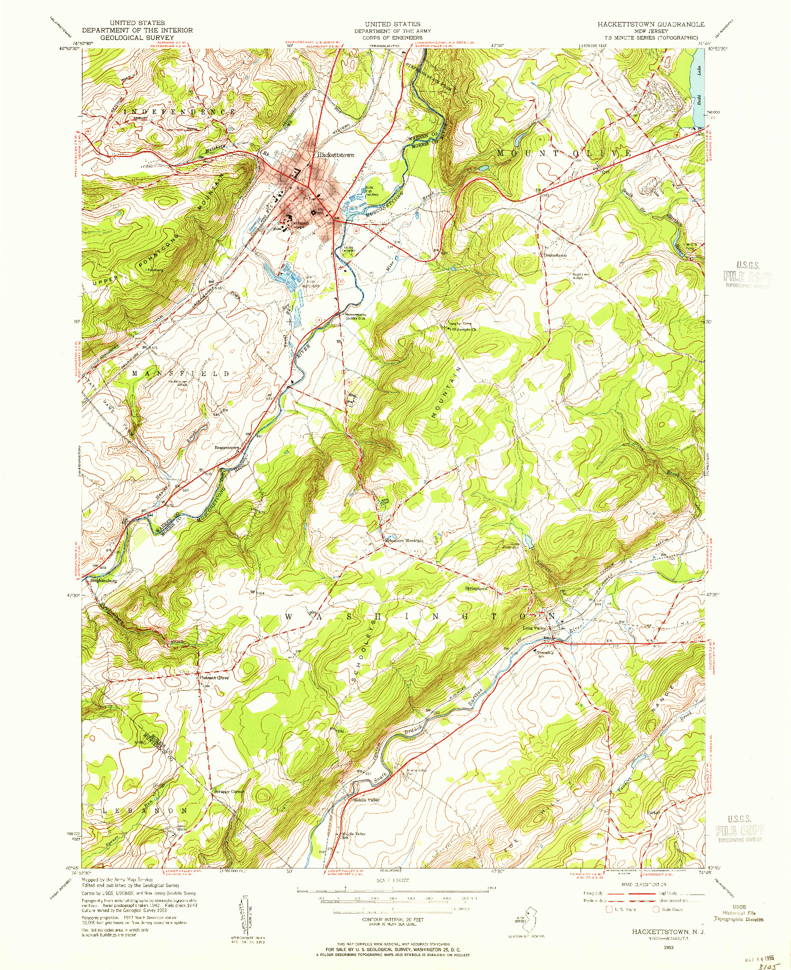 USGS 1:24000-SCALE QUADRANGLE FOR HACKETTSTOWN, NJ 1953