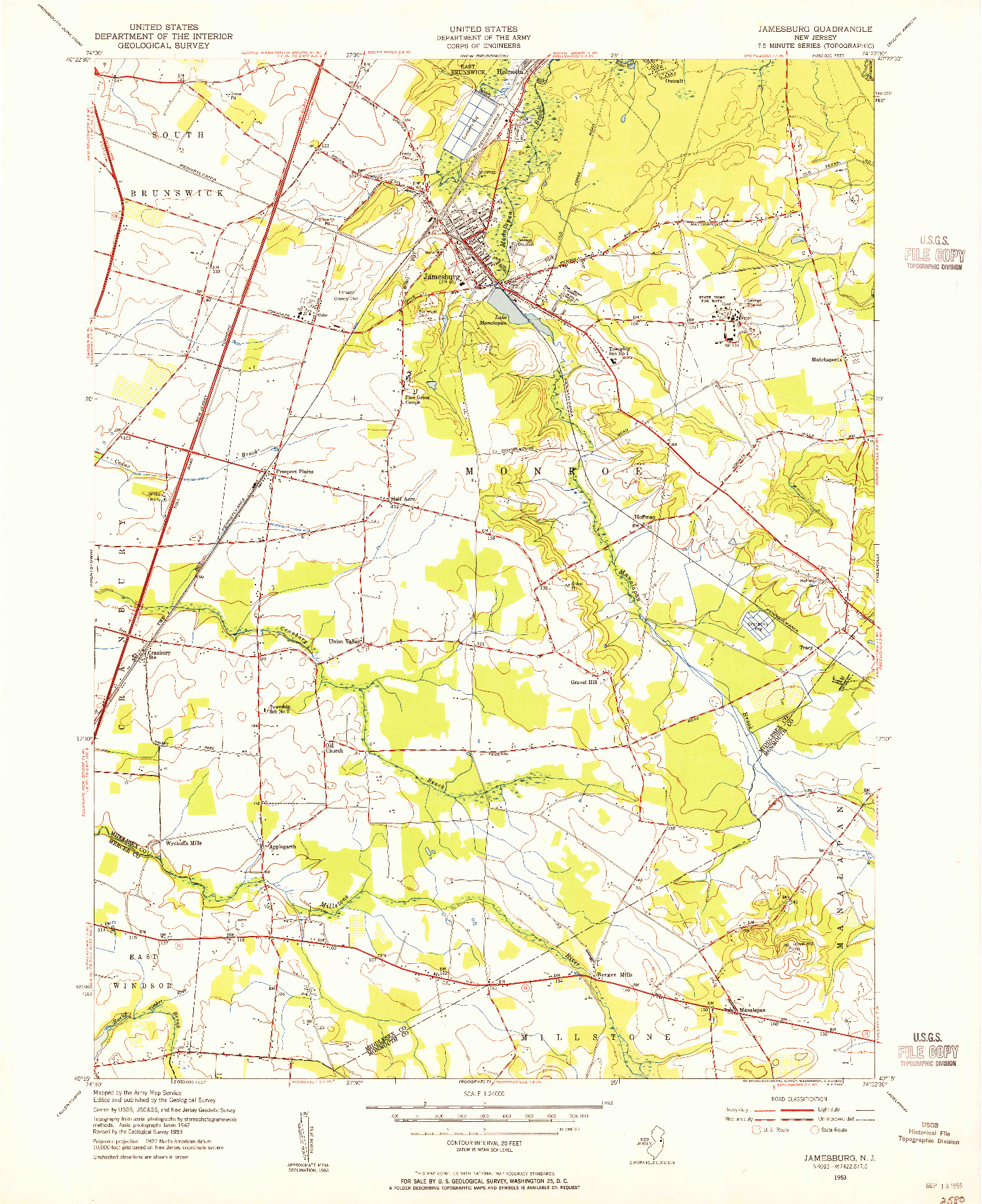 USGS 1:24000-SCALE QUADRANGLE FOR JAMESBURG, NJ 1953