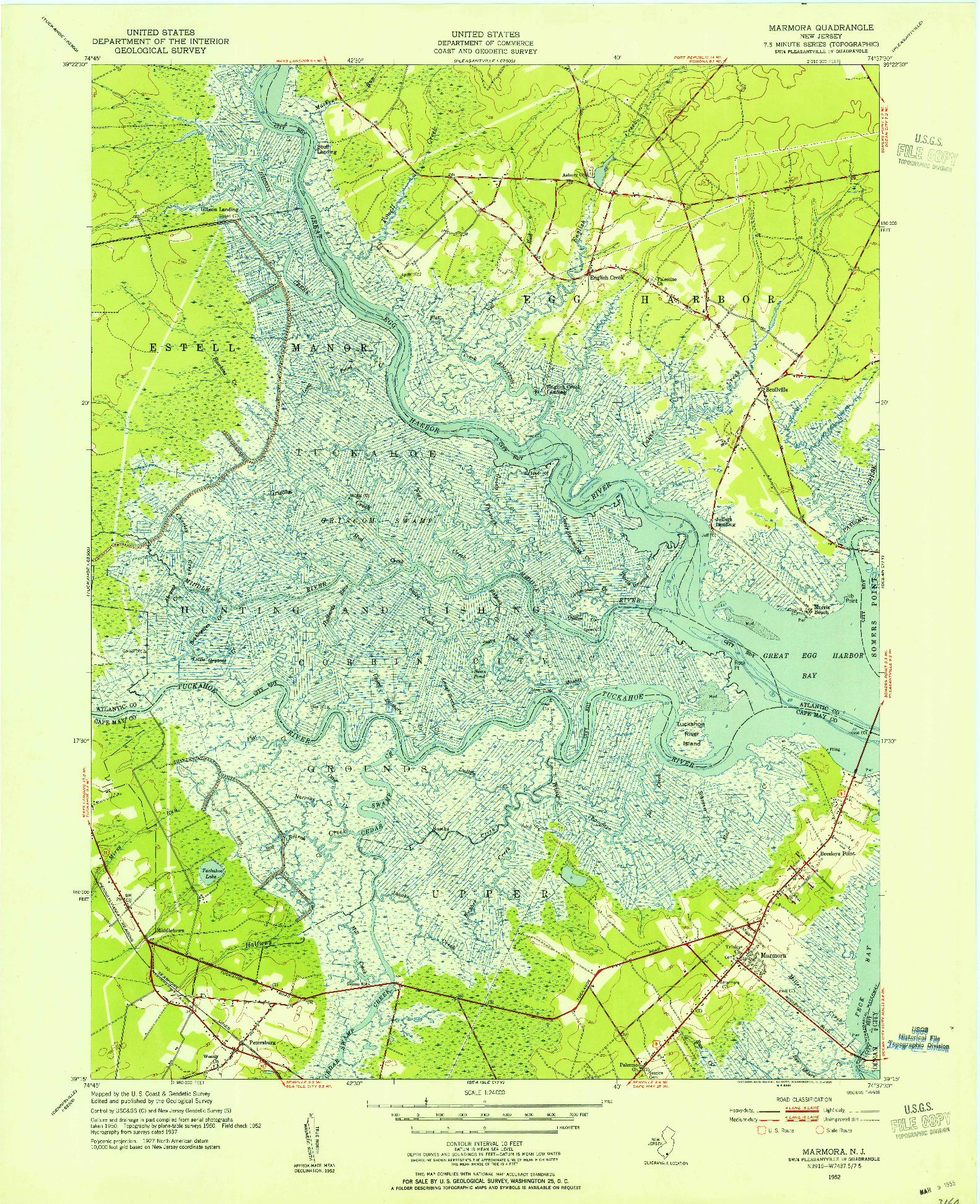 USGS 1:24000-SCALE QUADRANGLE FOR MARMORA, NJ 1952