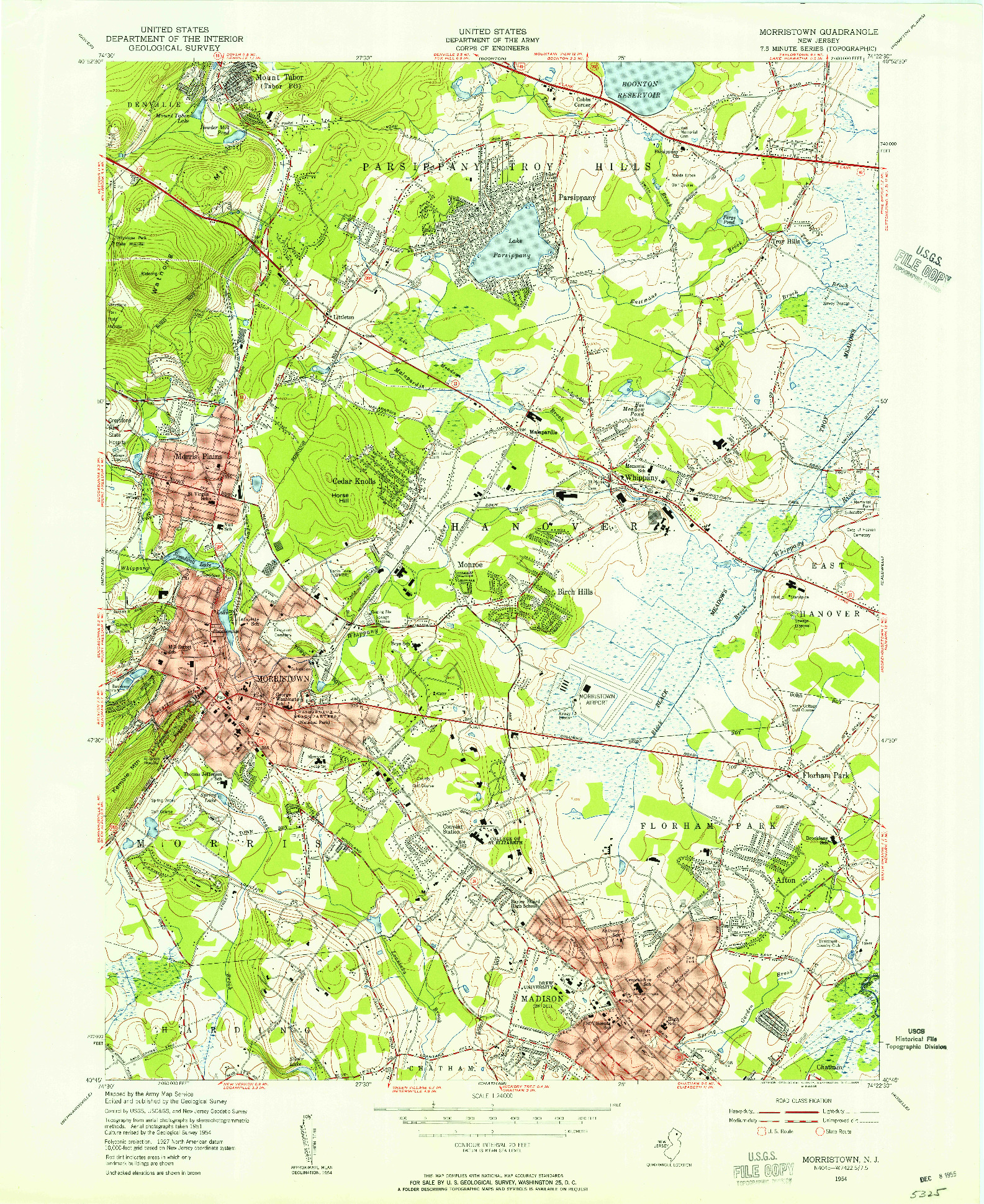 USGS 1:24000-SCALE QUADRANGLE FOR MORRISTOWN, NJ 1954