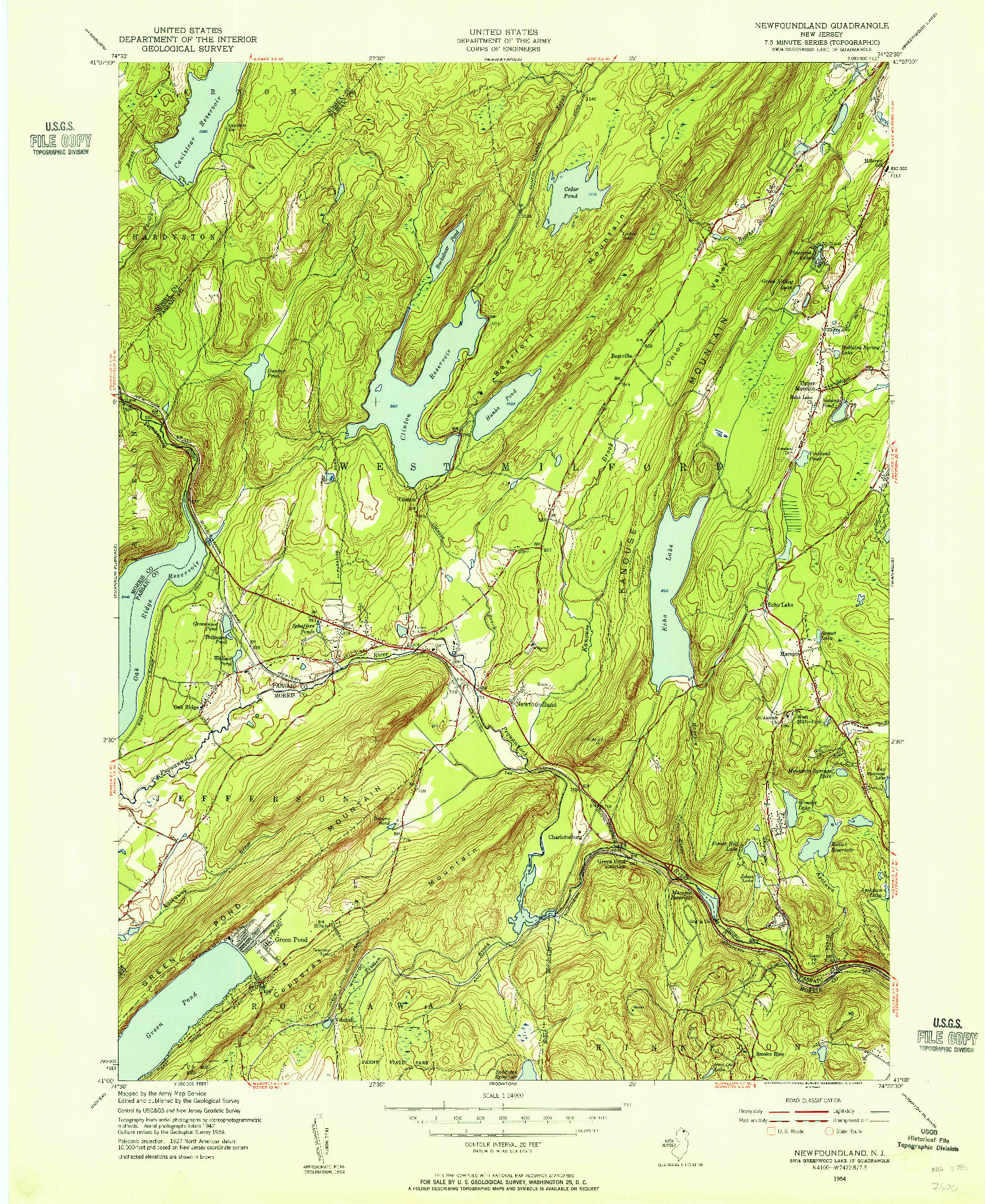 USGS 1:24000-SCALE QUADRANGLE FOR NEWFOUNDLAND, NJ 1954