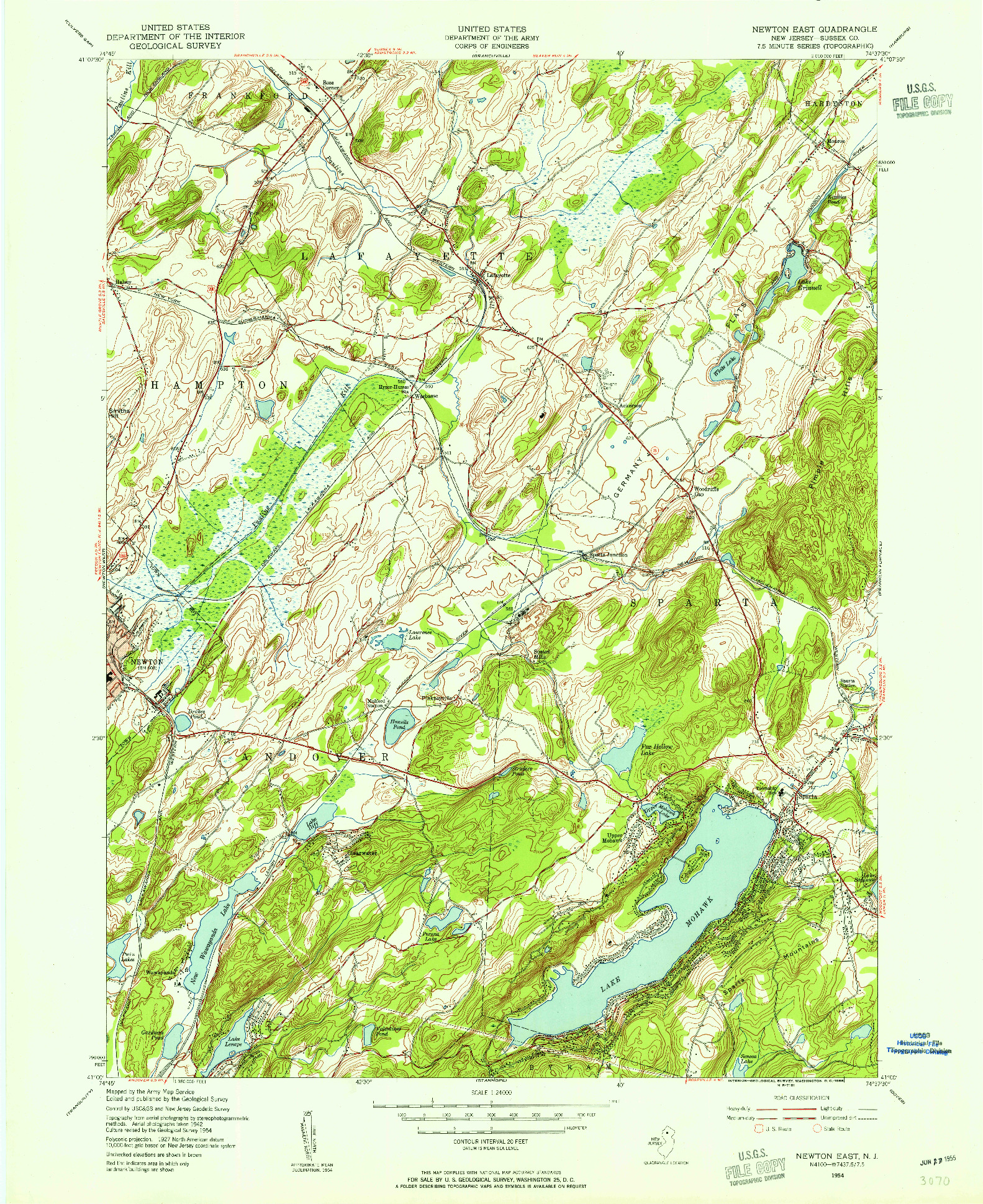 USGS 1:24000-SCALE QUADRANGLE FOR NEWTON EAST, NJ 1954