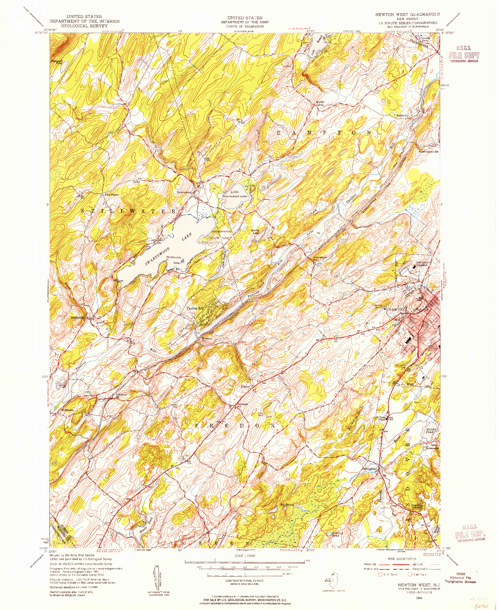 USGS 1:24000-SCALE QUADRANGLE FOR NEWTON WEST, NJ 1954