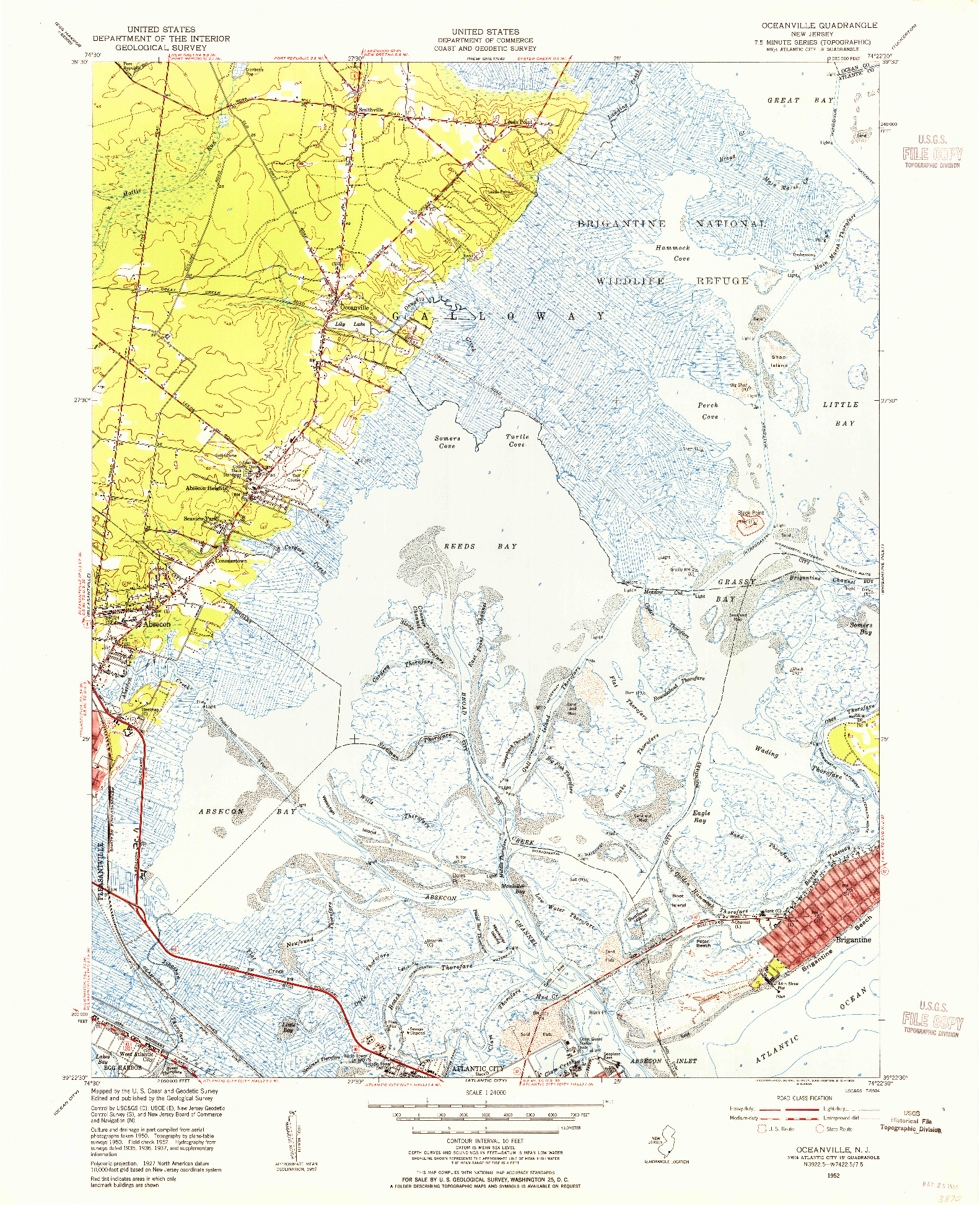 USGS 1:24000-SCALE QUADRANGLE FOR OCEANVILLE, NJ 1952