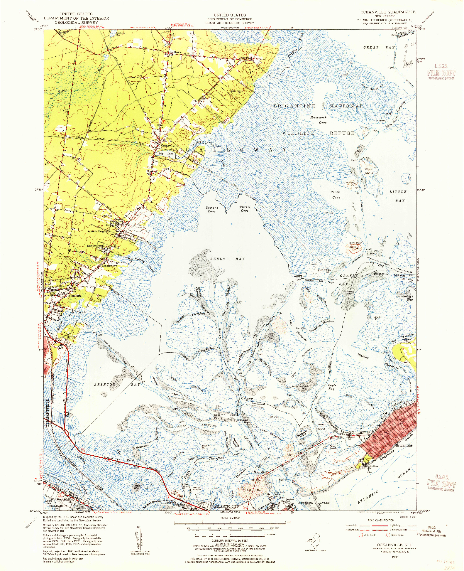 USGS 1:24000-SCALE QUADRANGLE FOR OCEANVILLE, NJ 1952