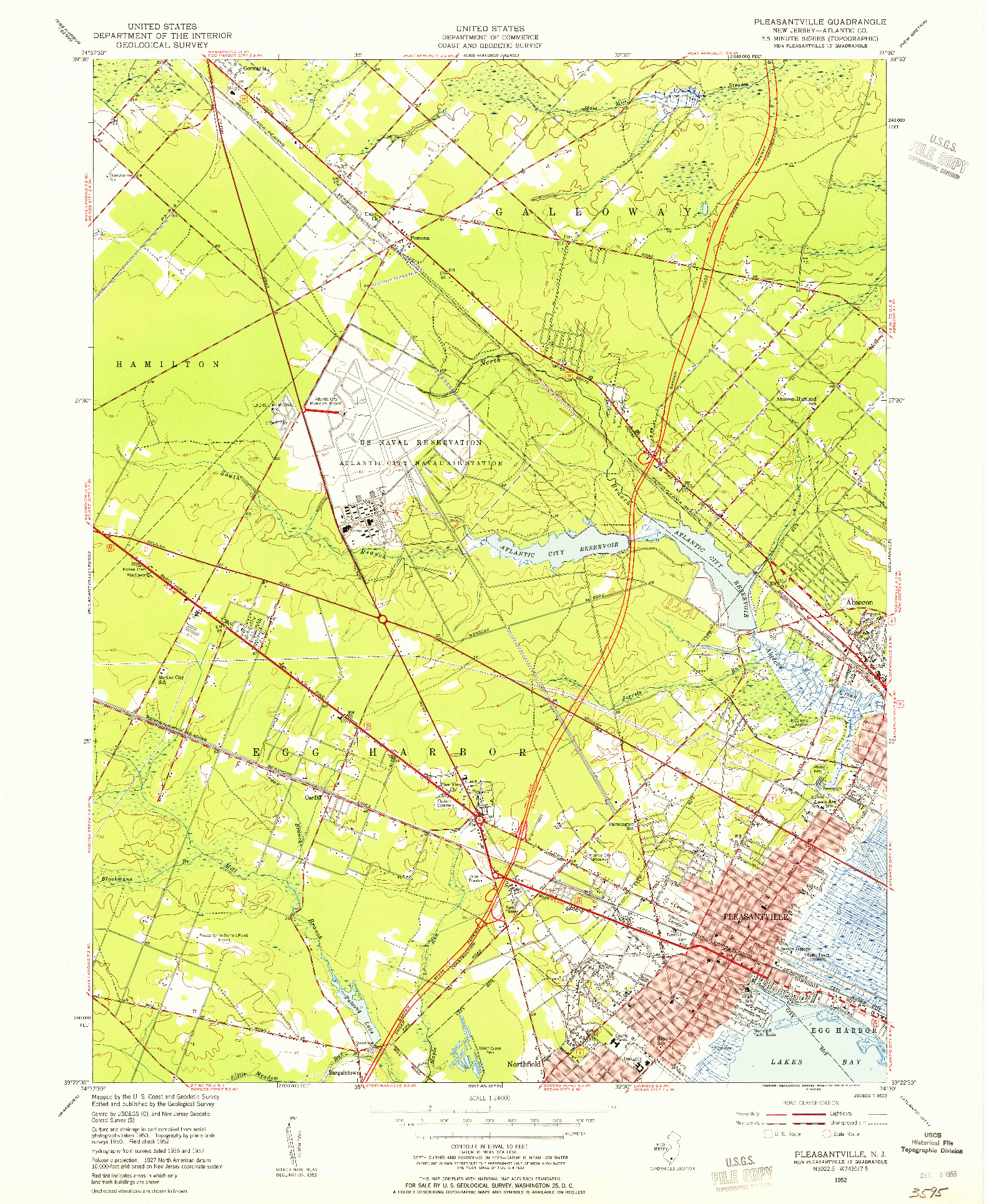 USGS 1:24000-SCALE QUADRANGLE FOR PLEASANTVILLE, NJ 1952