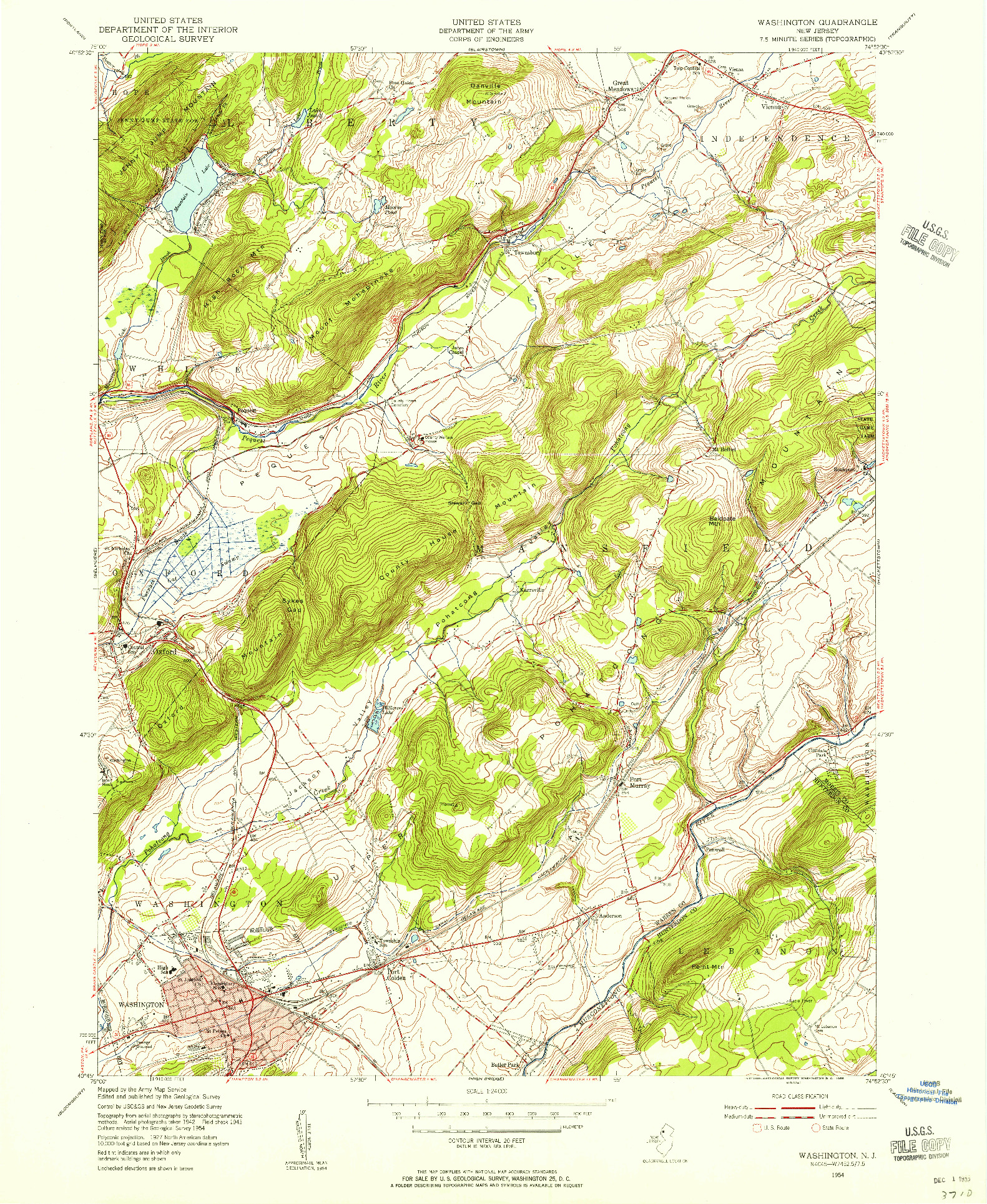 USGS 1:24000-SCALE QUADRANGLE FOR WASHINGTON, NJ 1954