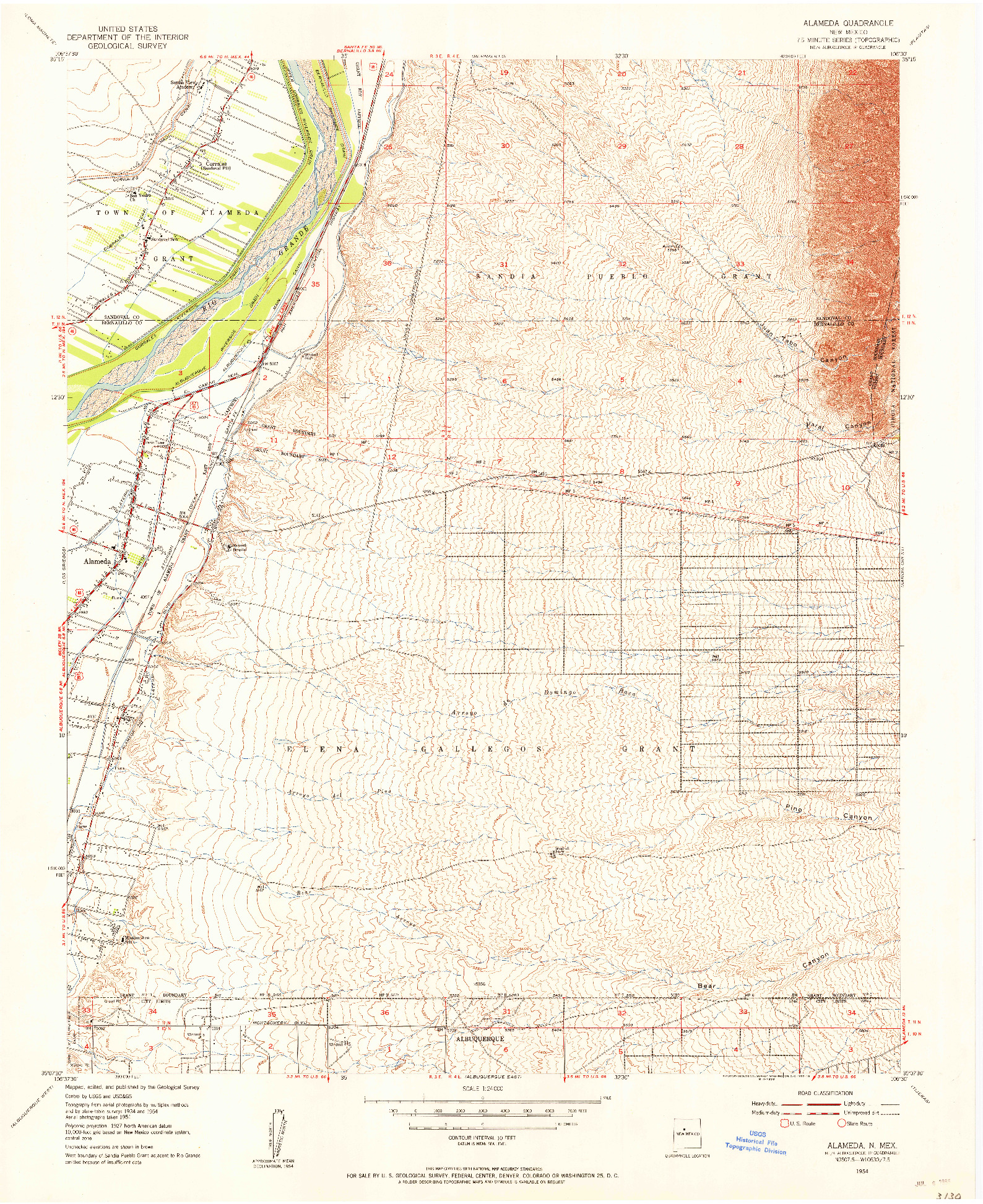 USGS 1:24000-SCALE QUADRANGLE FOR ALAMEDA, NM 1954