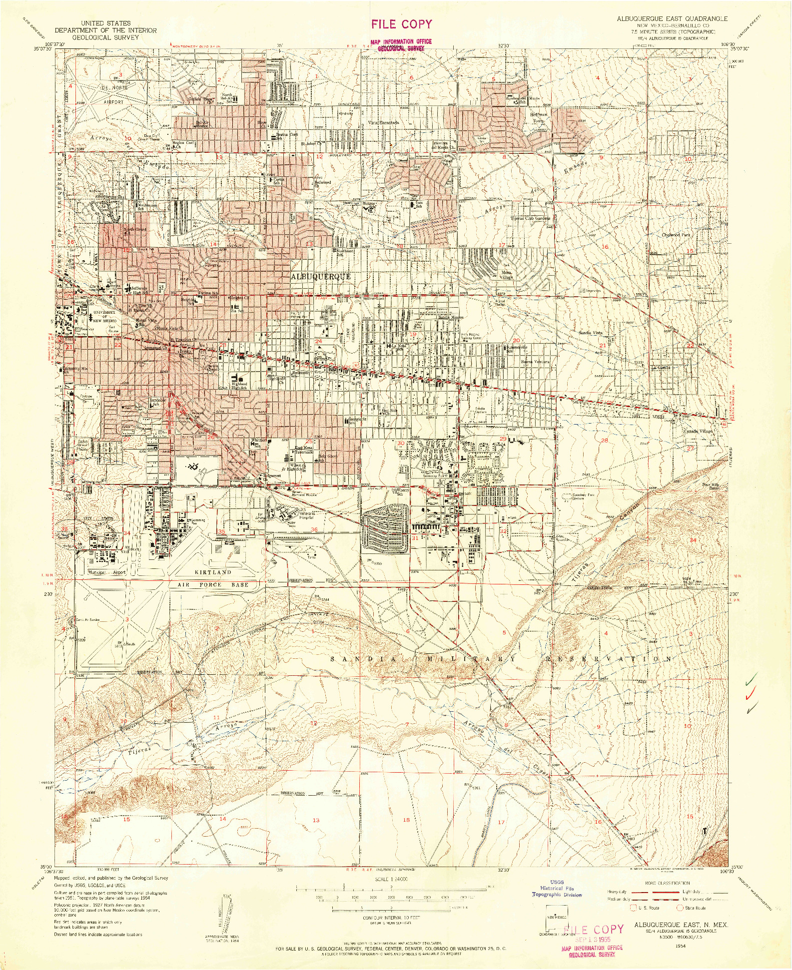 USGS 1:24000-SCALE QUADRANGLE FOR ALBUQUERQUE EAST, NM 1954