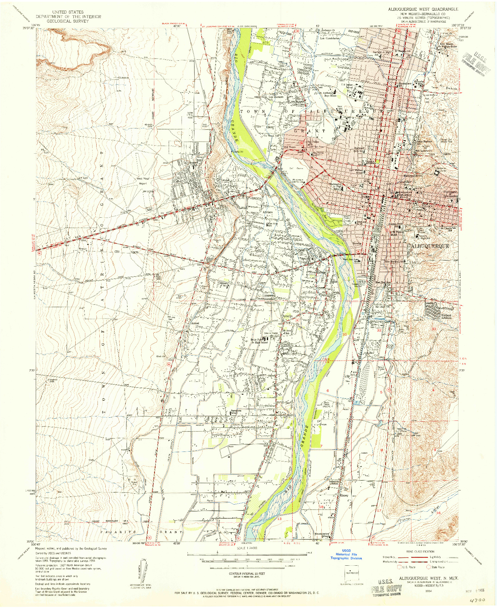 USGS 1:24000-SCALE QUADRANGLE FOR ALBUQUERQUE WEST, NM 1954