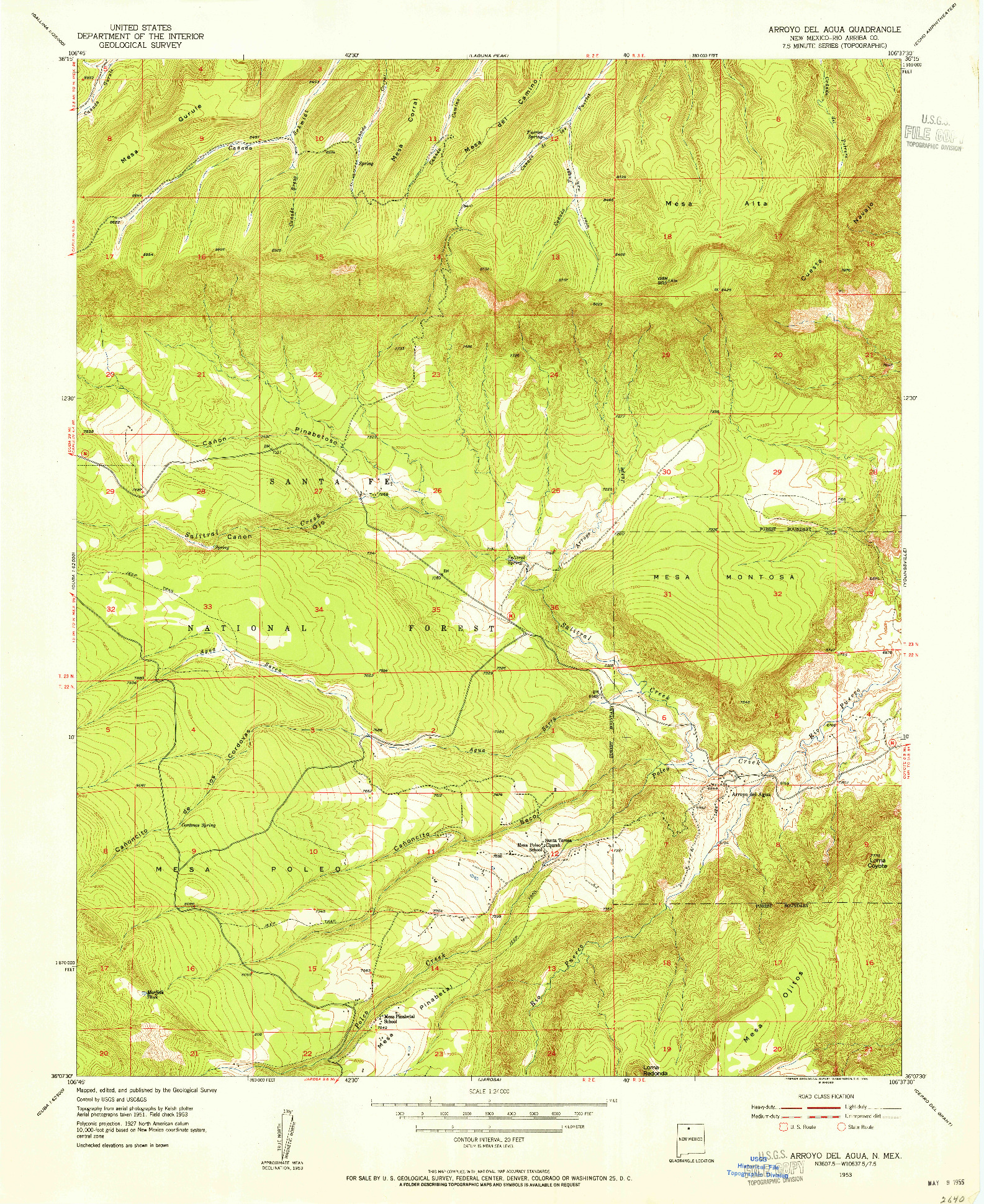 USGS 1:24000-SCALE QUADRANGLE FOR ARROYO DEL AGUA, NM 1953