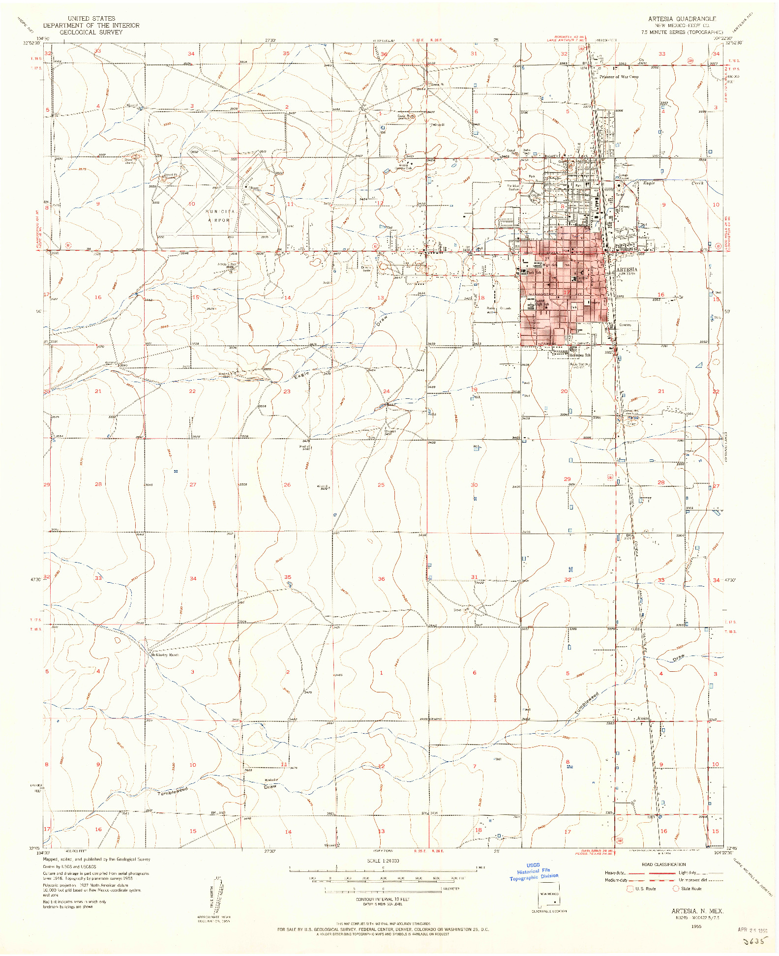 USGS 1:24000-SCALE QUADRANGLE FOR ARTESIA, NM 1955
