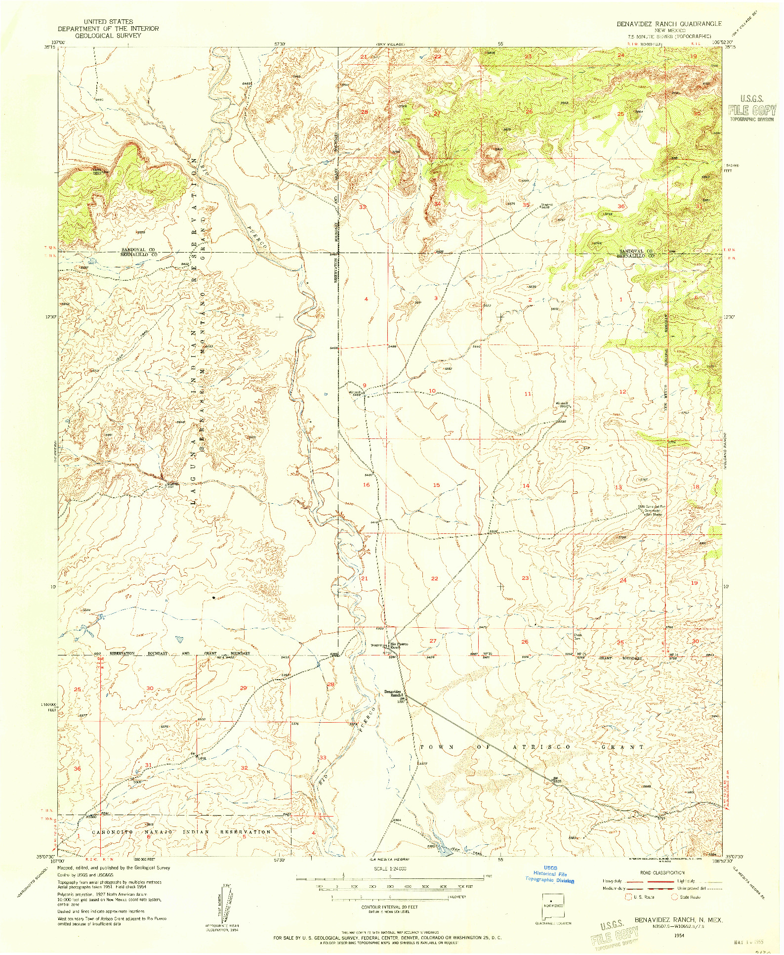 USGS 1:24000-SCALE QUADRANGLE FOR BENAVIDEZ RANCH, NM 1954