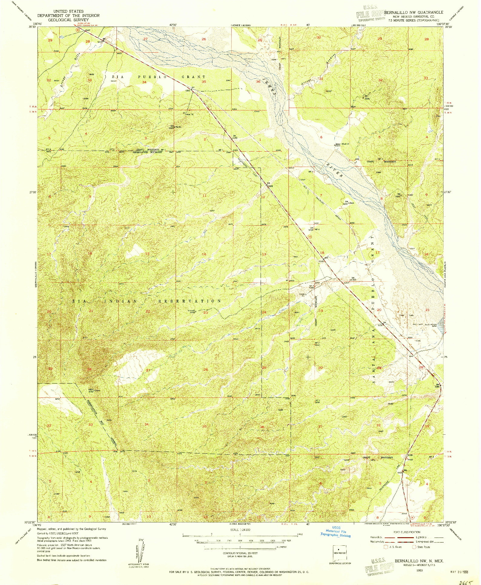 USGS 1:24000-SCALE QUADRANGLE FOR BERNALILLO NW, NM 1953