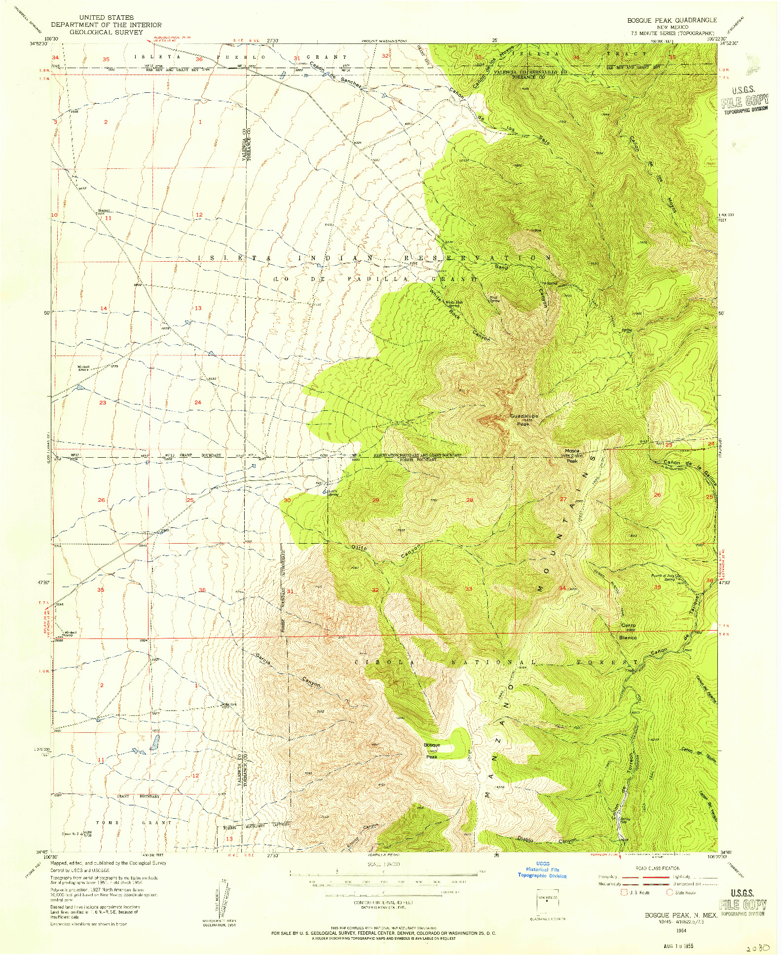 USGS 1:24000-SCALE QUADRANGLE FOR BOSQUE PEAK, NM 1954