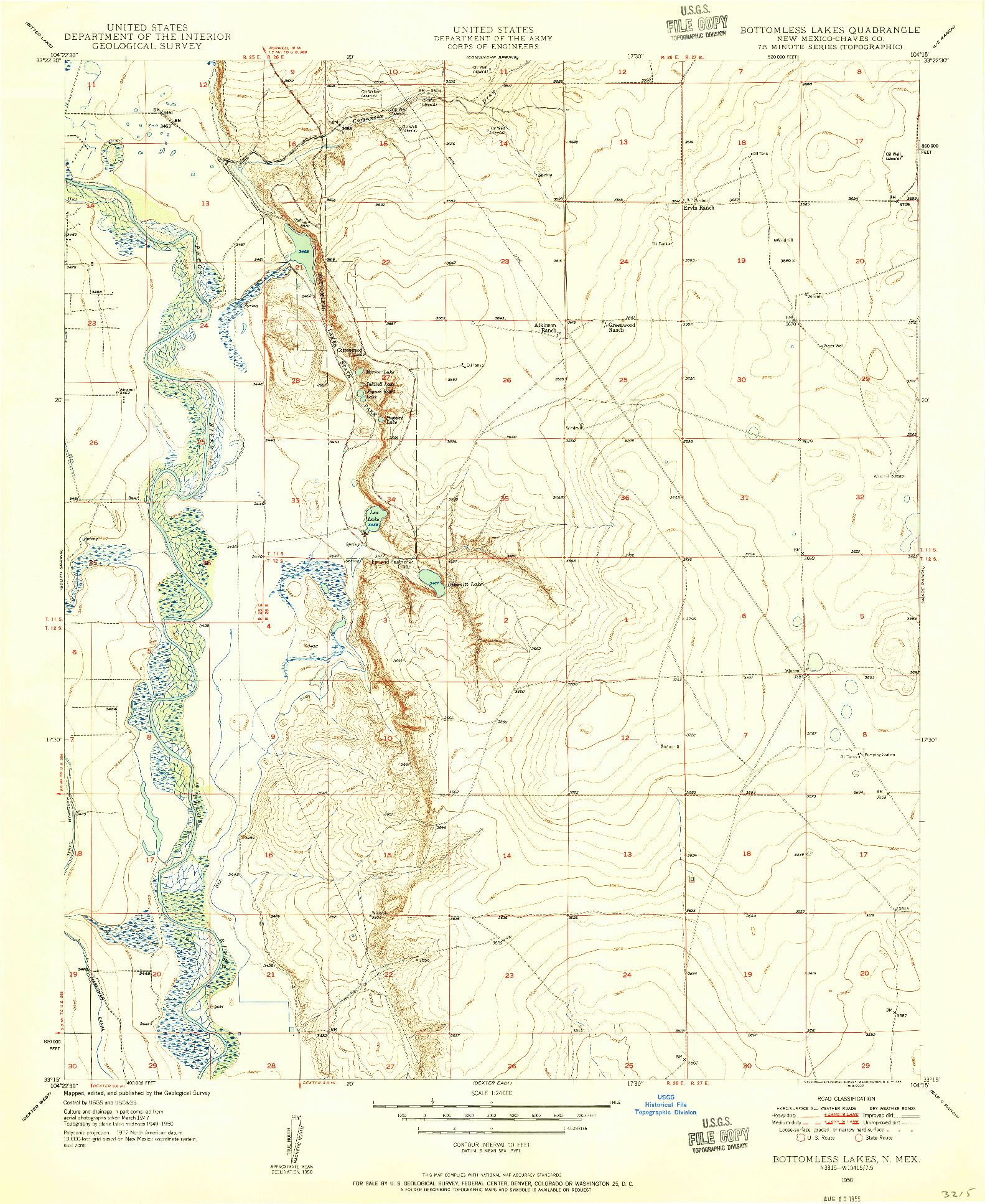 USGS 1:24000-SCALE QUADRANGLE FOR BOTTOMLESS LAKES, NM 1950