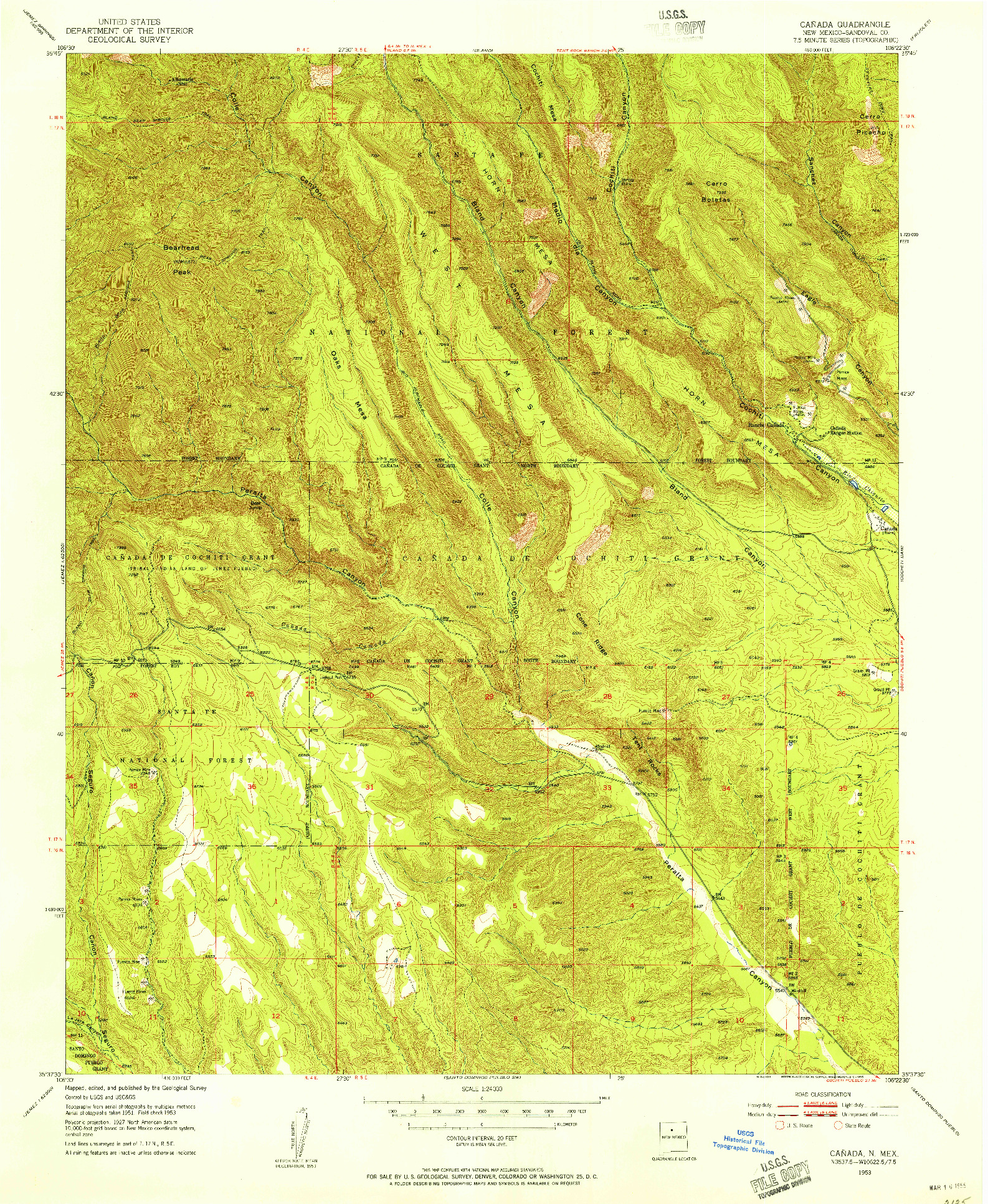 USGS 1:24000-SCALE QUADRANGLE FOR CANADA, NM 1953