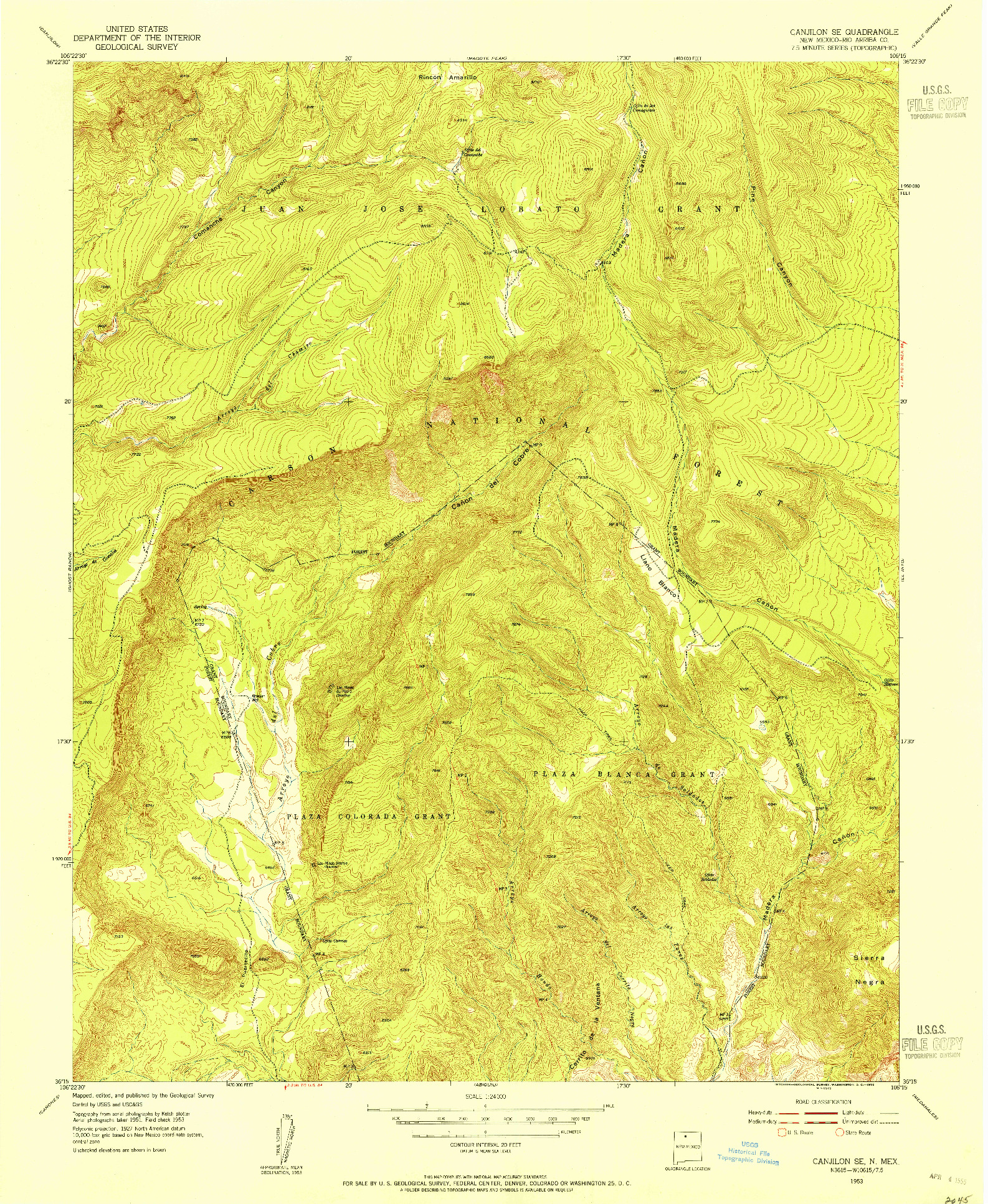 USGS 1:24000-SCALE QUADRANGLE FOR CANJILON SE, NM 1953