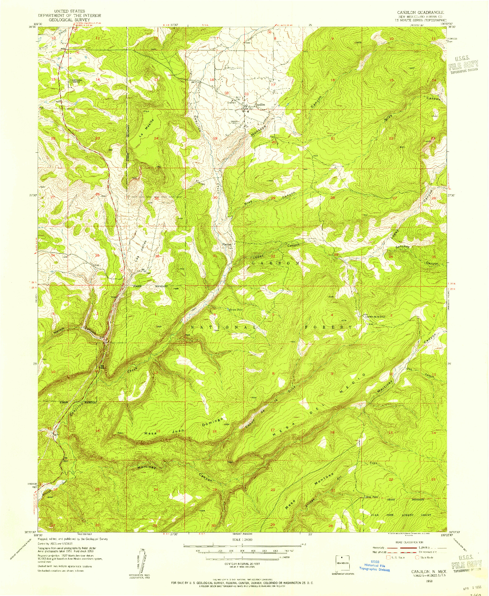 USGS 1:24000-SCALE QUADRANGLE FOR CANJILON, NM 1953