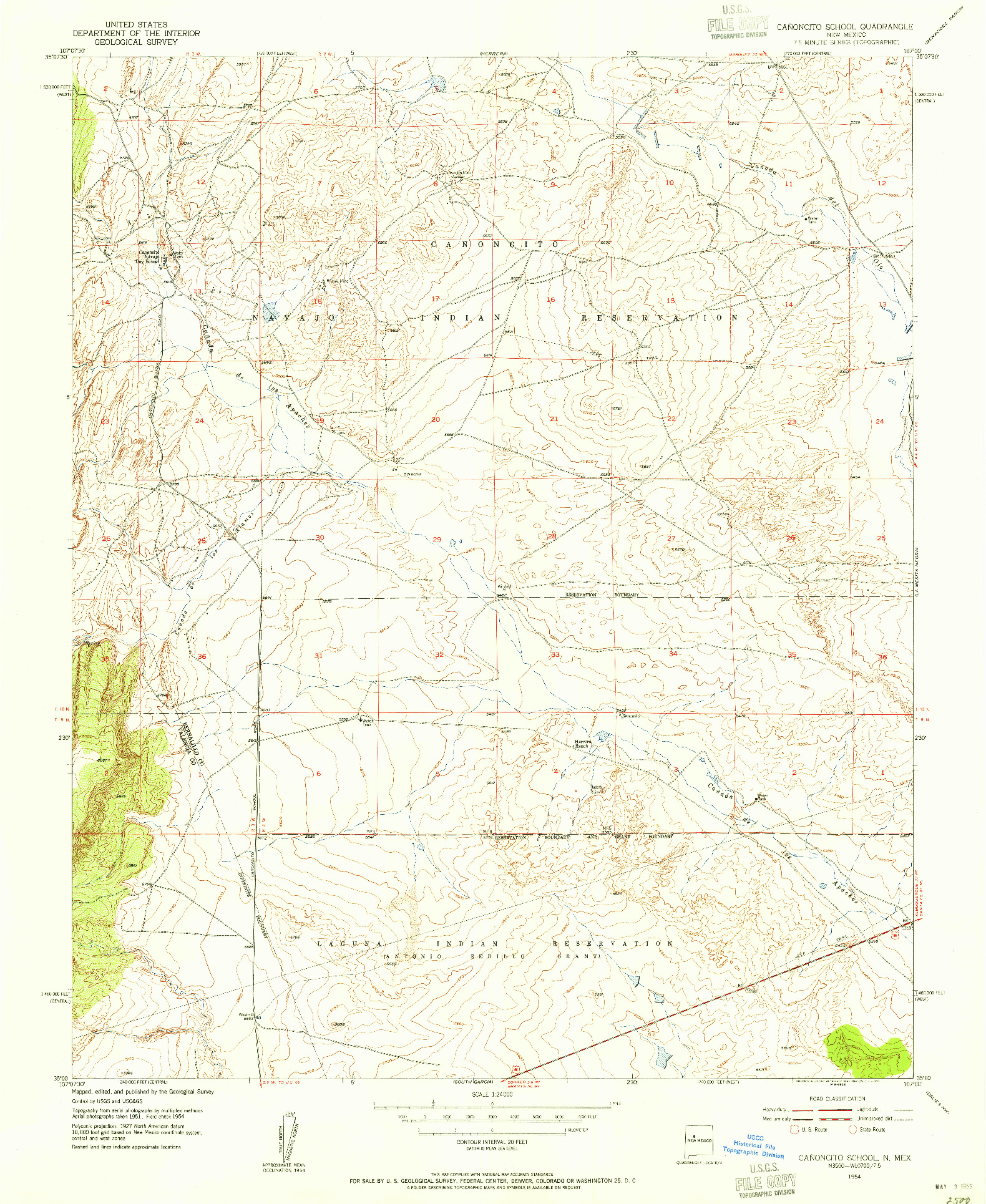 USGS 1:24000-SCALE QUADRANGLE FOR CANONCITO SCHOOL, NM 1954