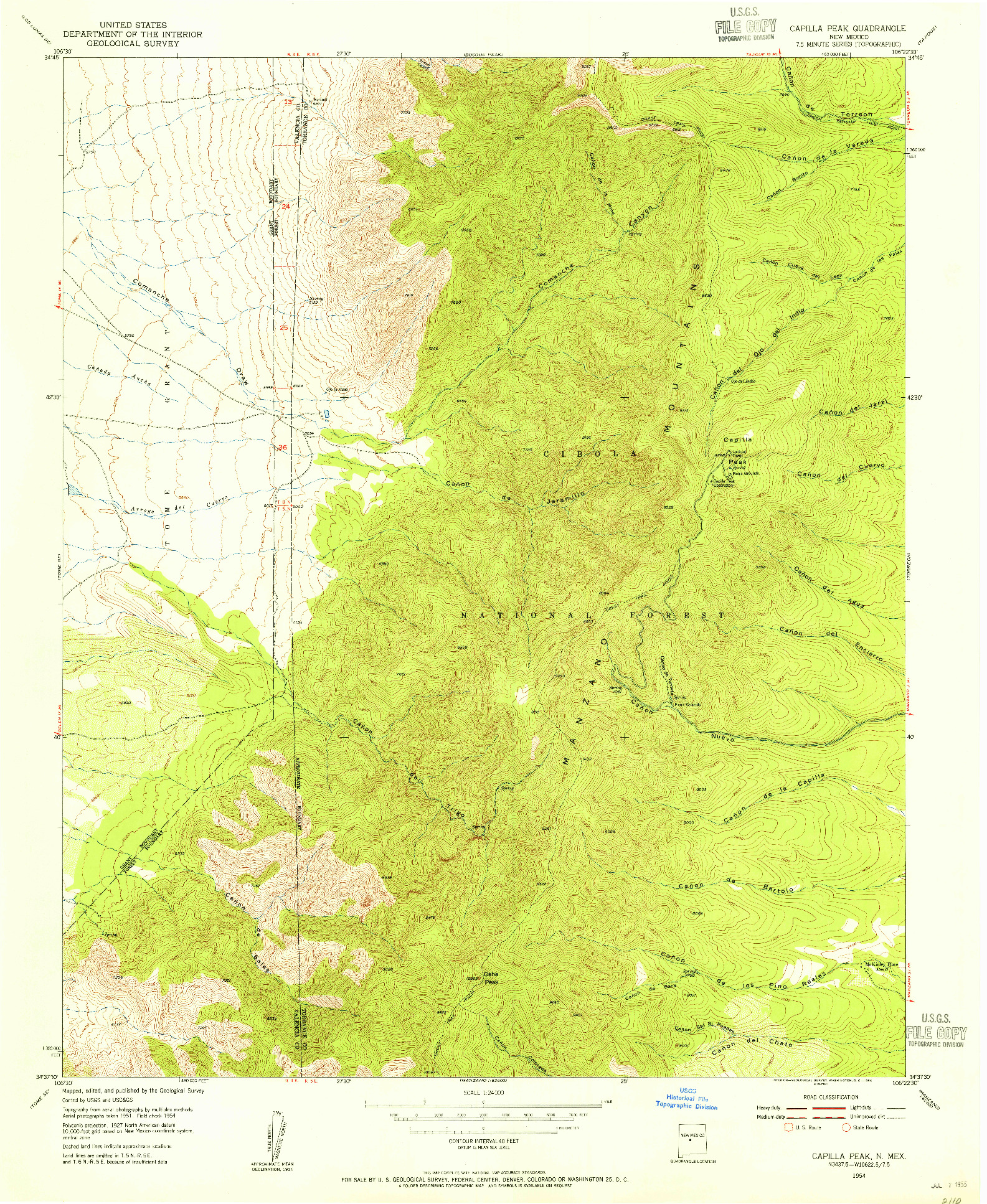 USGS 1:24000-SCALE QUADRANGLE FOR CAPILLA PEAK, NM 1954