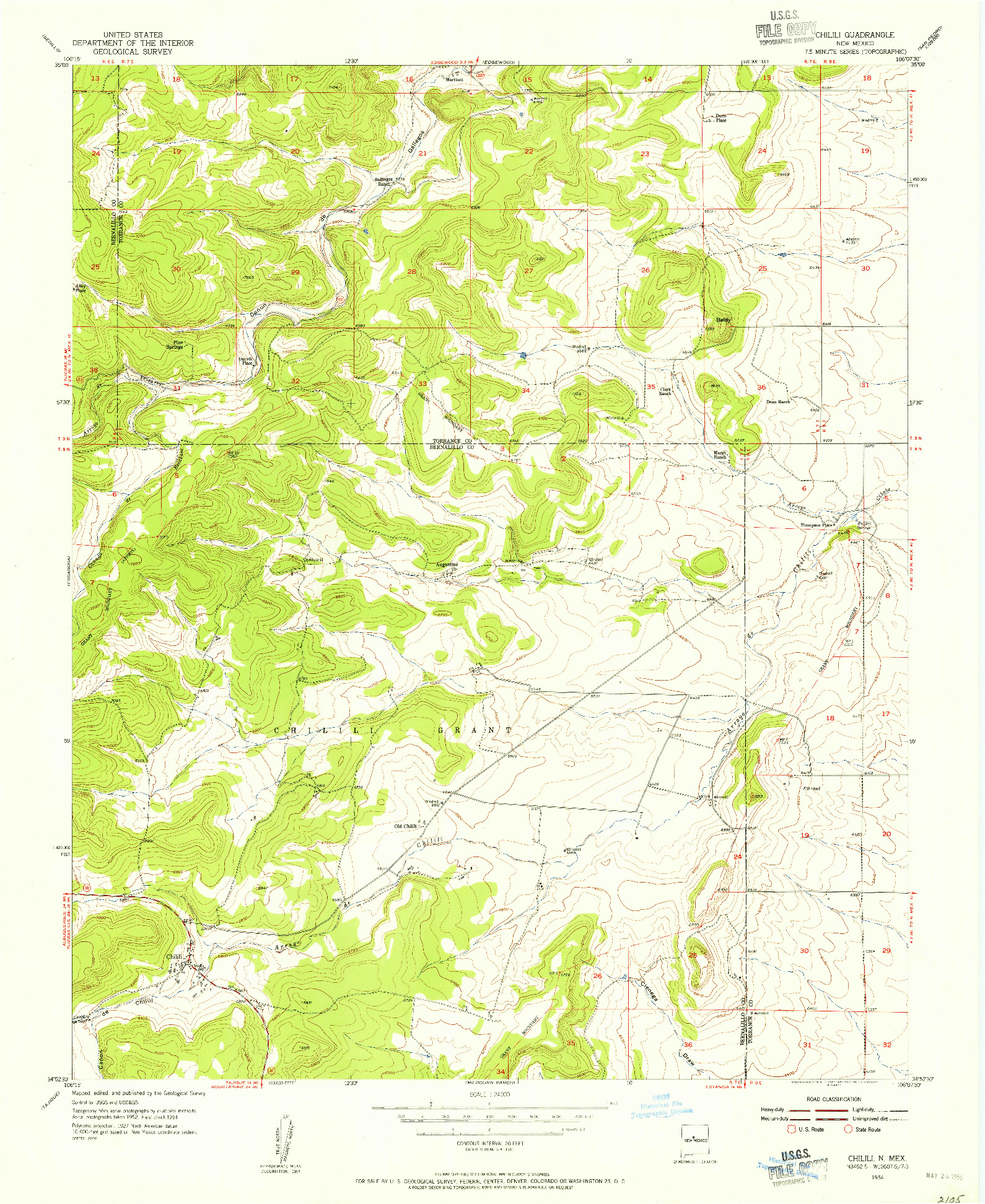 USGS 1:24000-SCALE QUADRANGLE FOR CHILILI, NM 1954