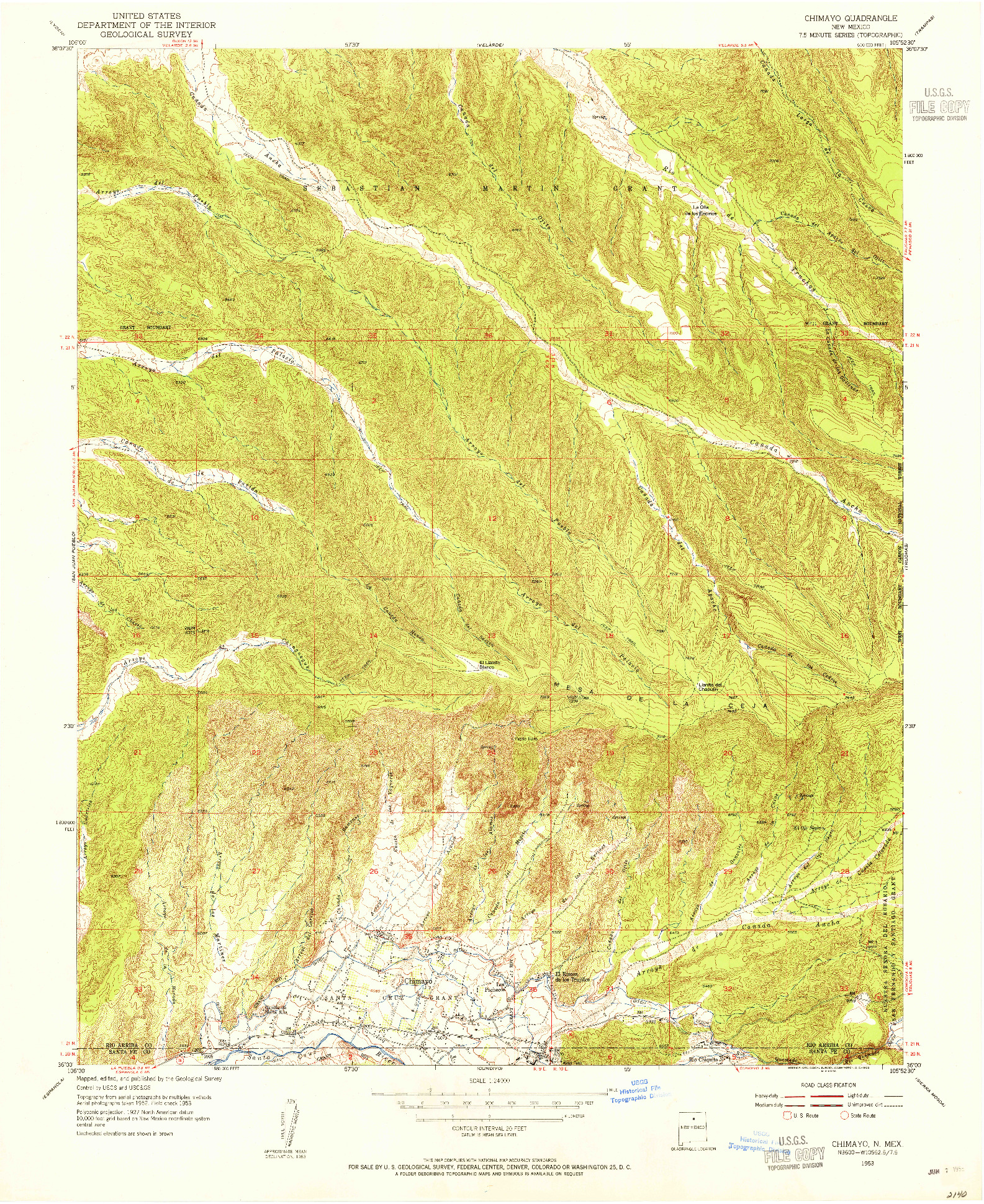USGS 1:24000-SCALE QUADRANGLE FOR CHIMAYO, NM 1953