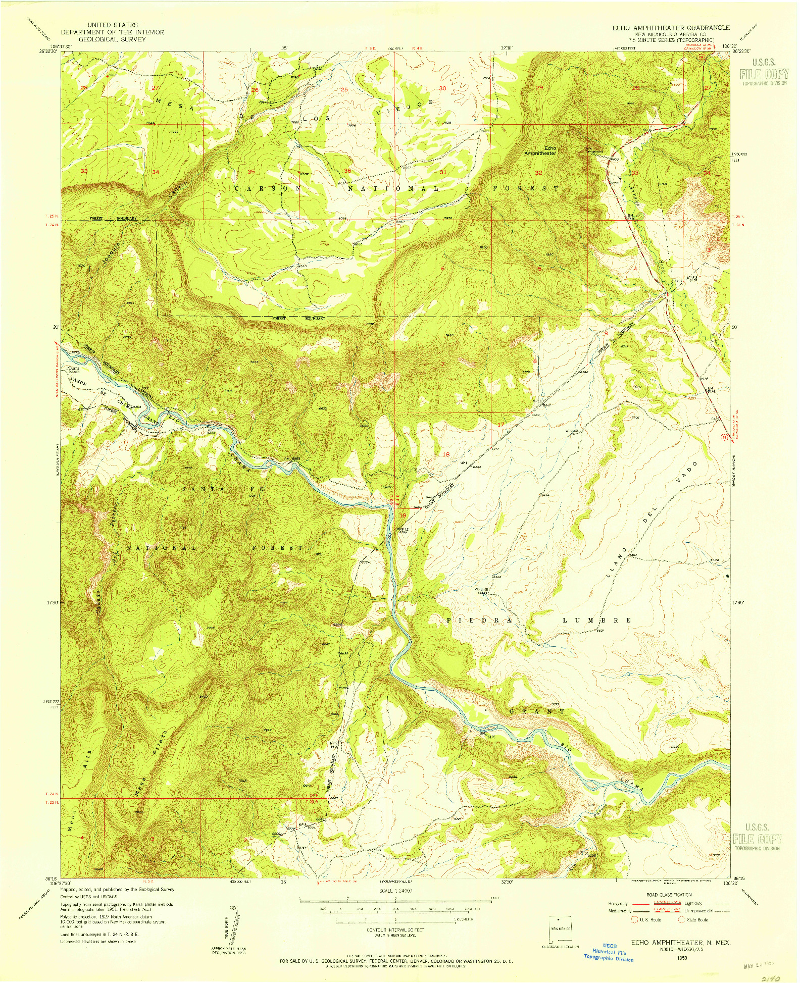 USGS 1:24000-SCALE QUADRANGLE FOR ECHO AMPITHEATER, NM 1953