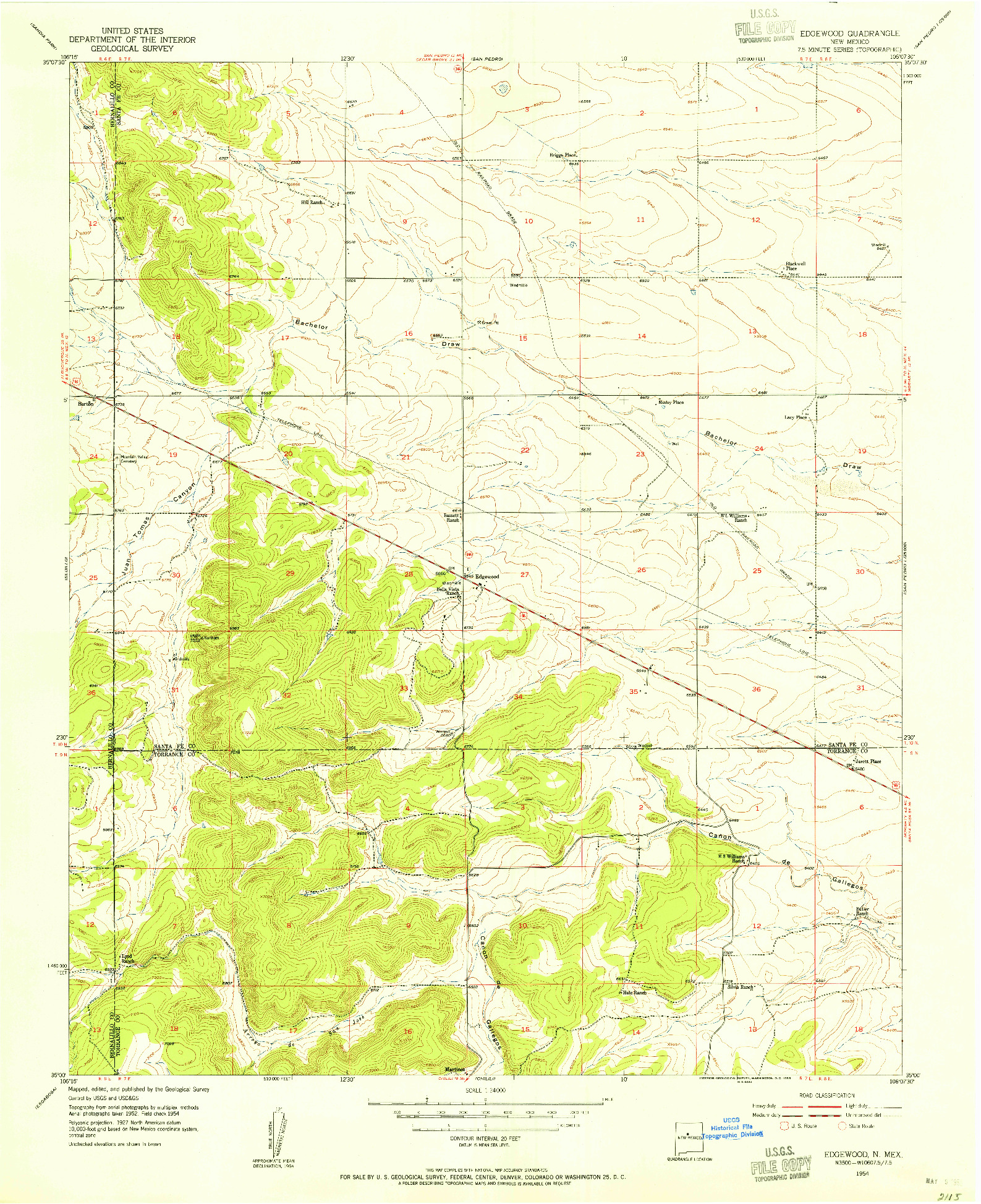 USGS 1:24000-SCALE QUADRANGLE FOR EDGEWOOD, NM 1954