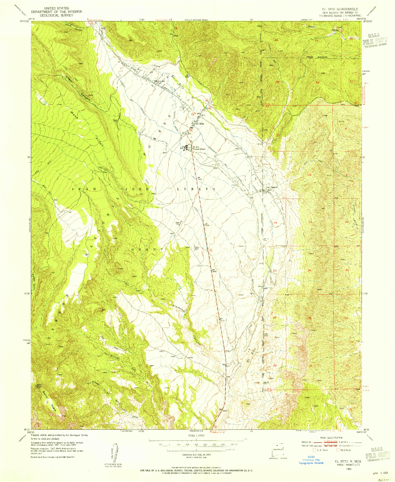 USGS 1:24000-SCALE QUADRANGLE FOR EL RITO, NM 1953