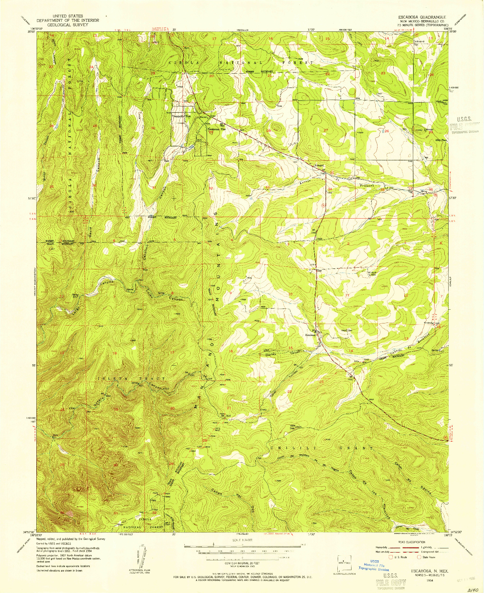 USGS 1:24000-SCALE QUADRANGLE FOR ESCABOSA, NM 1954