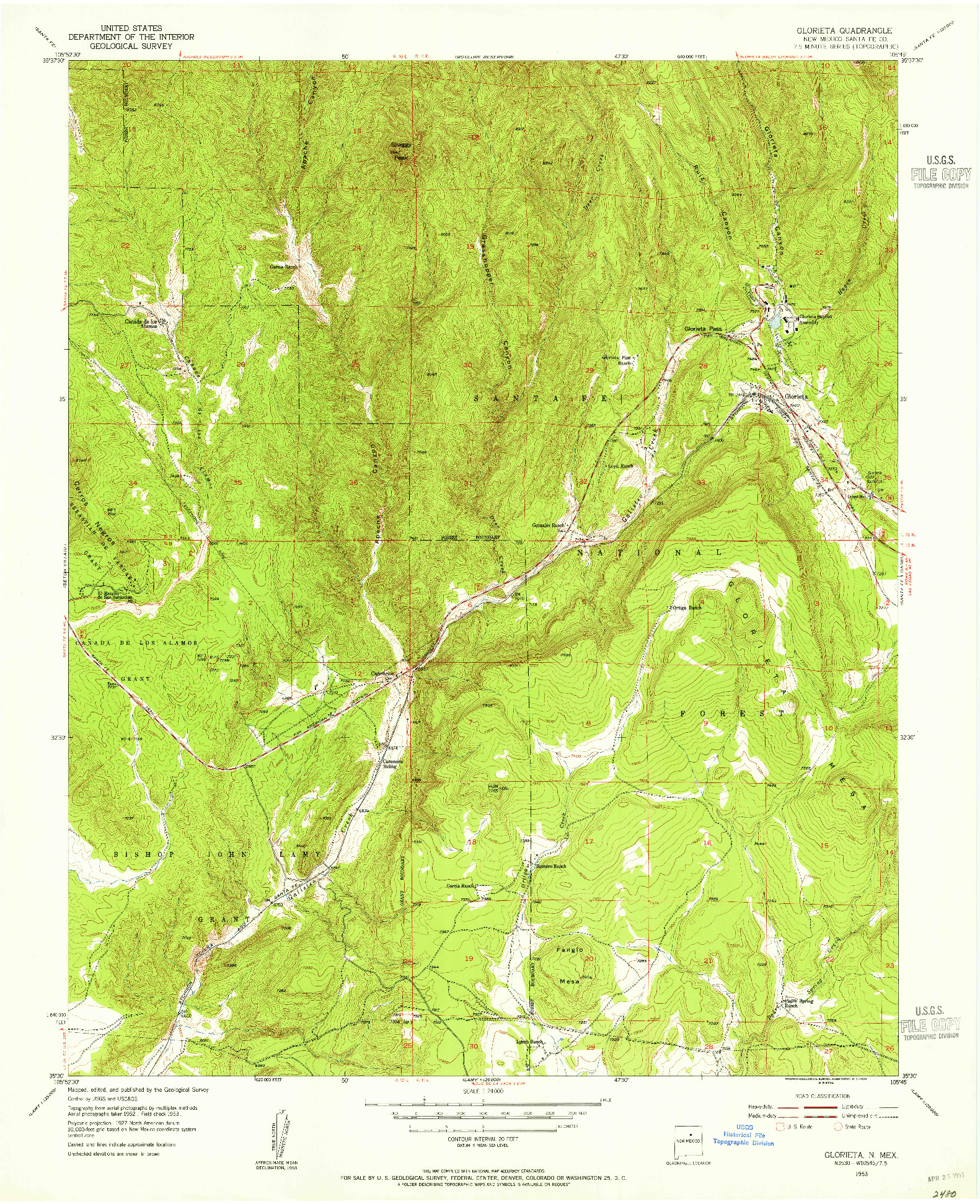 USGS 1:24000-SCALE QUADRANGLE FOR GLORIETA, NM 1953