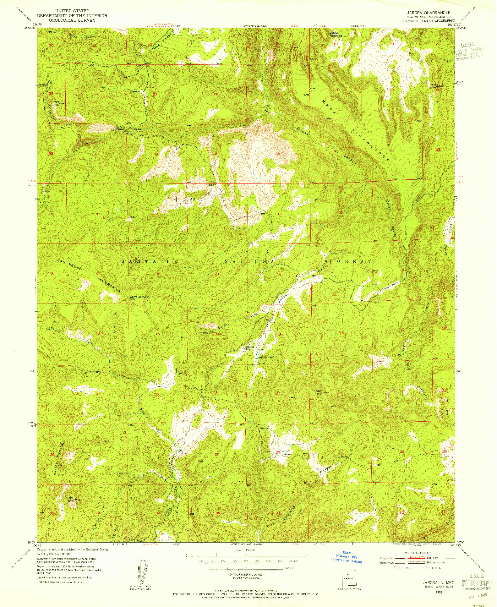 USGS 1:24000-SCALE QUADRANGLE FOR JAROSA, NM 1953