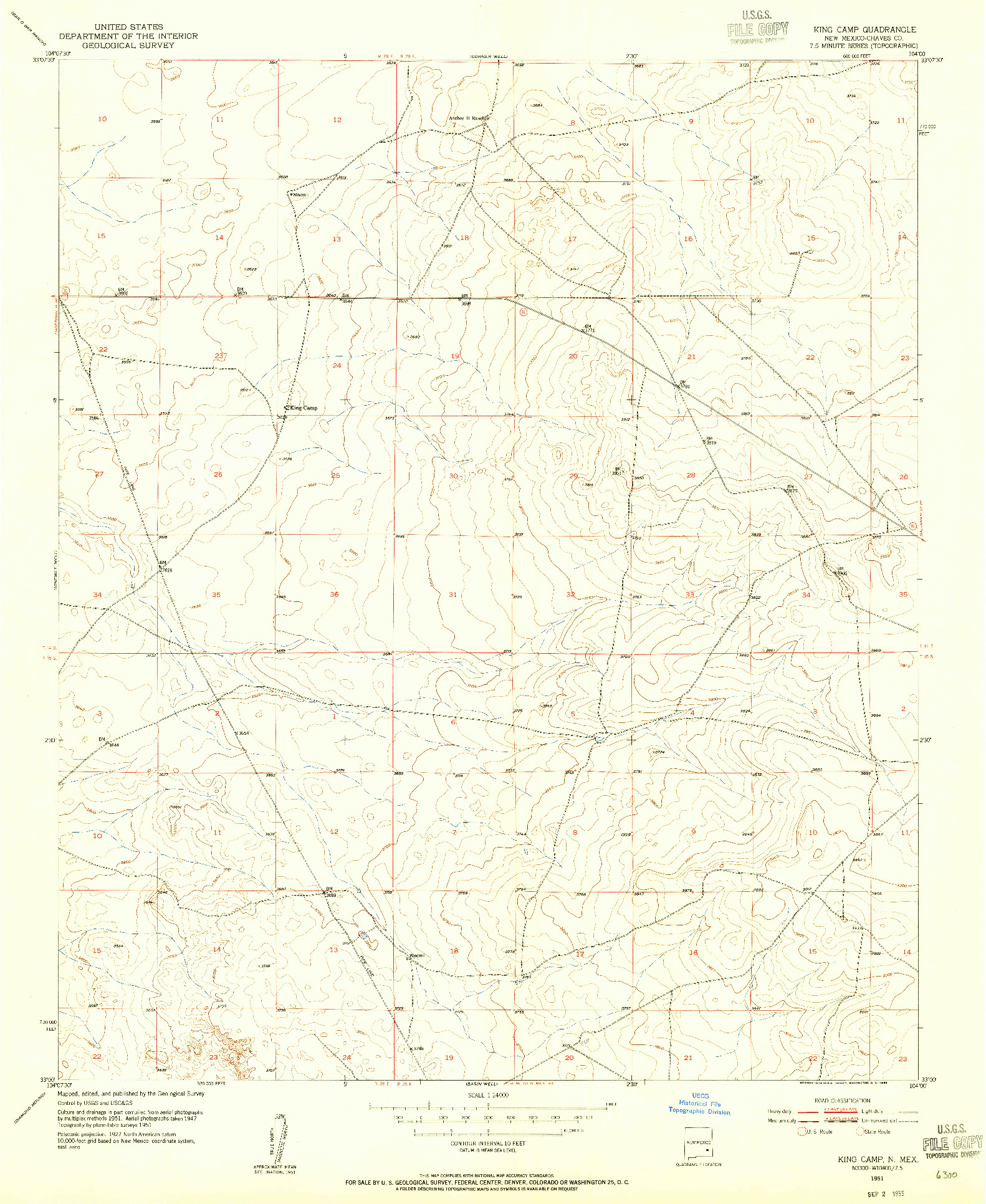 USGS 1:24000-SCALE QUADRANGLE FOR KING CAMP, NM 1951