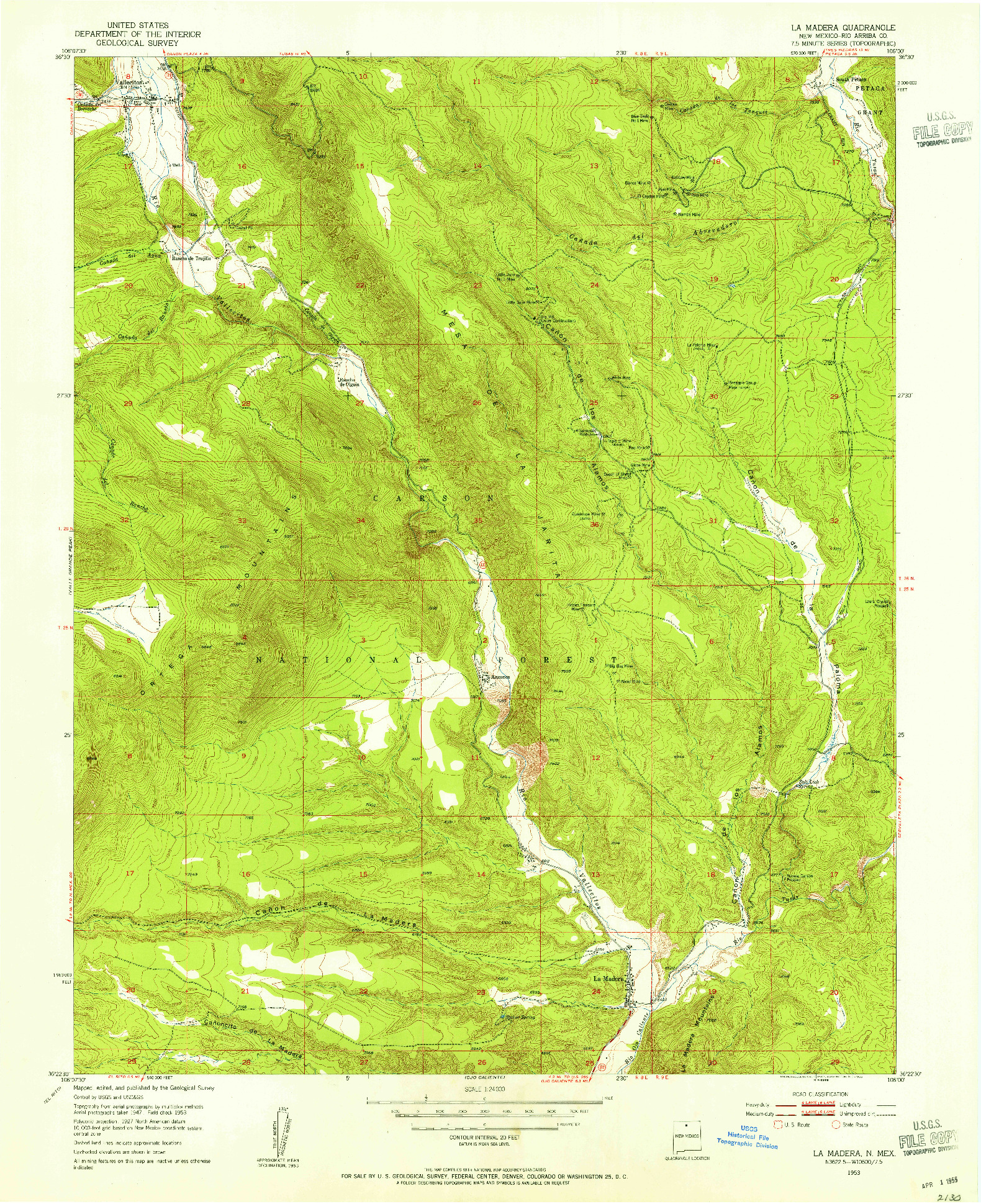 USGS 1:24000-SCALE QUADRANGLE FOR LA MADERA, NM 1953