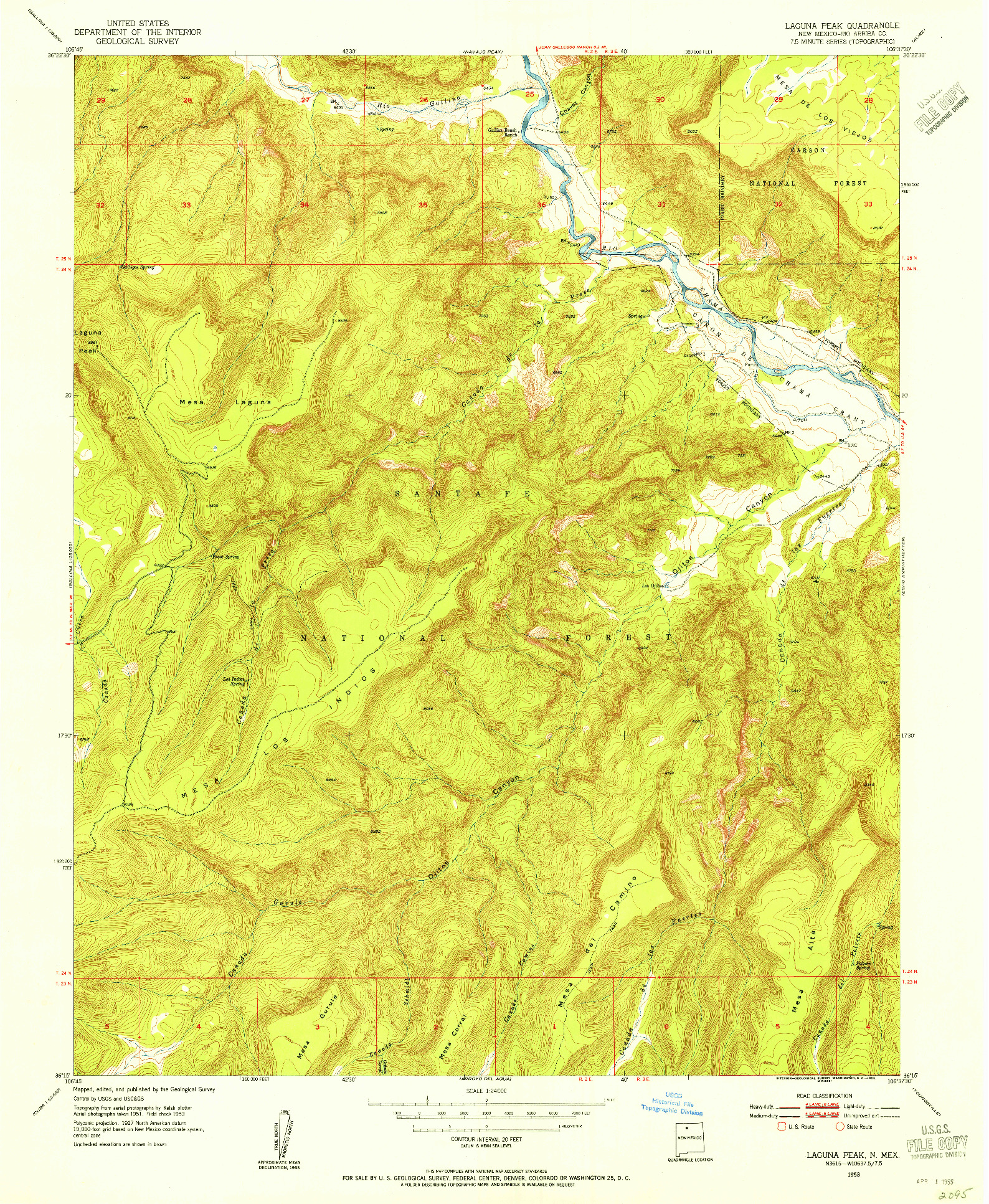 USGS 1:24000-SCALE QUADRANGLE FOR LAGUNA PEAK, NM 1953