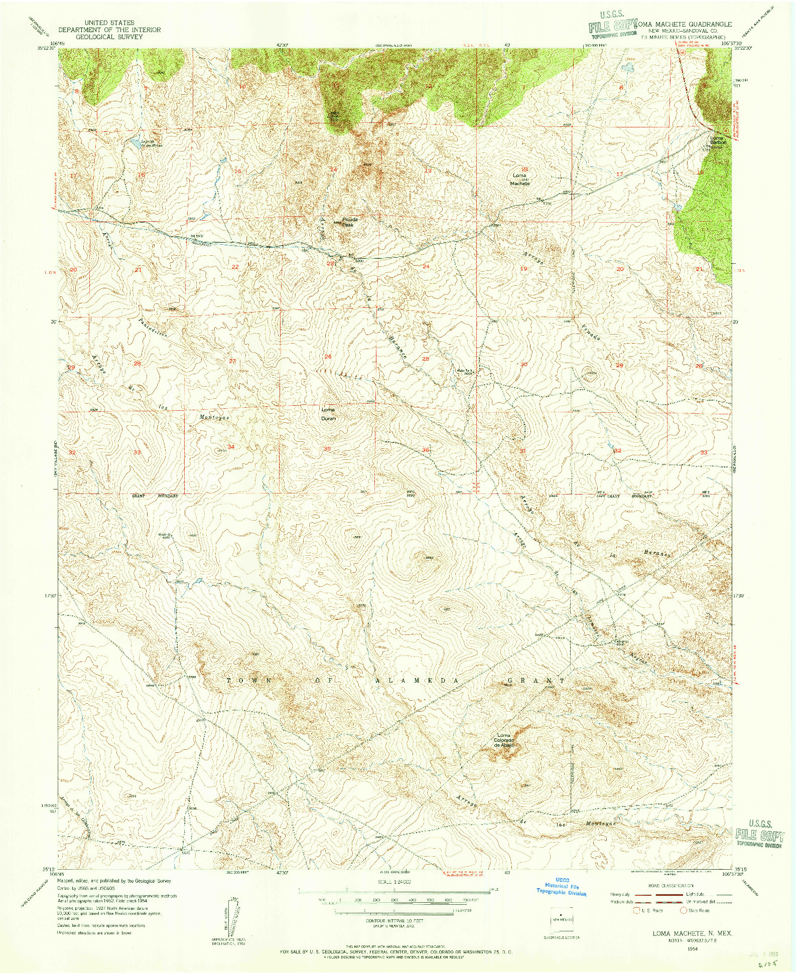 USGS 1:24000-SCALE QUADRANGLE FOR LOMA MACHETE, NM 1954