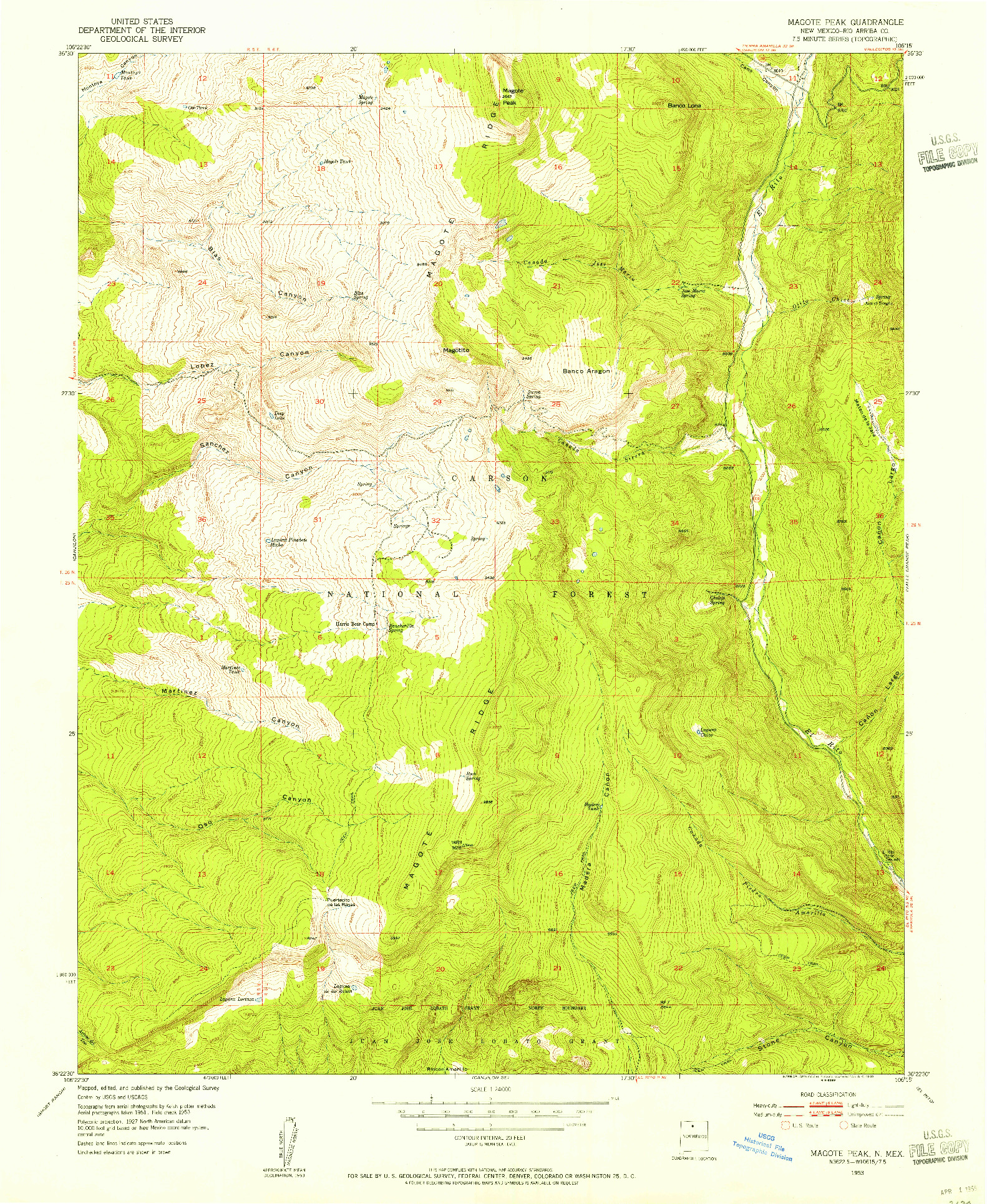 USGS 1:24000-SCALE QUADRANGLE FOR MAGOTE PEAK, NM 1953