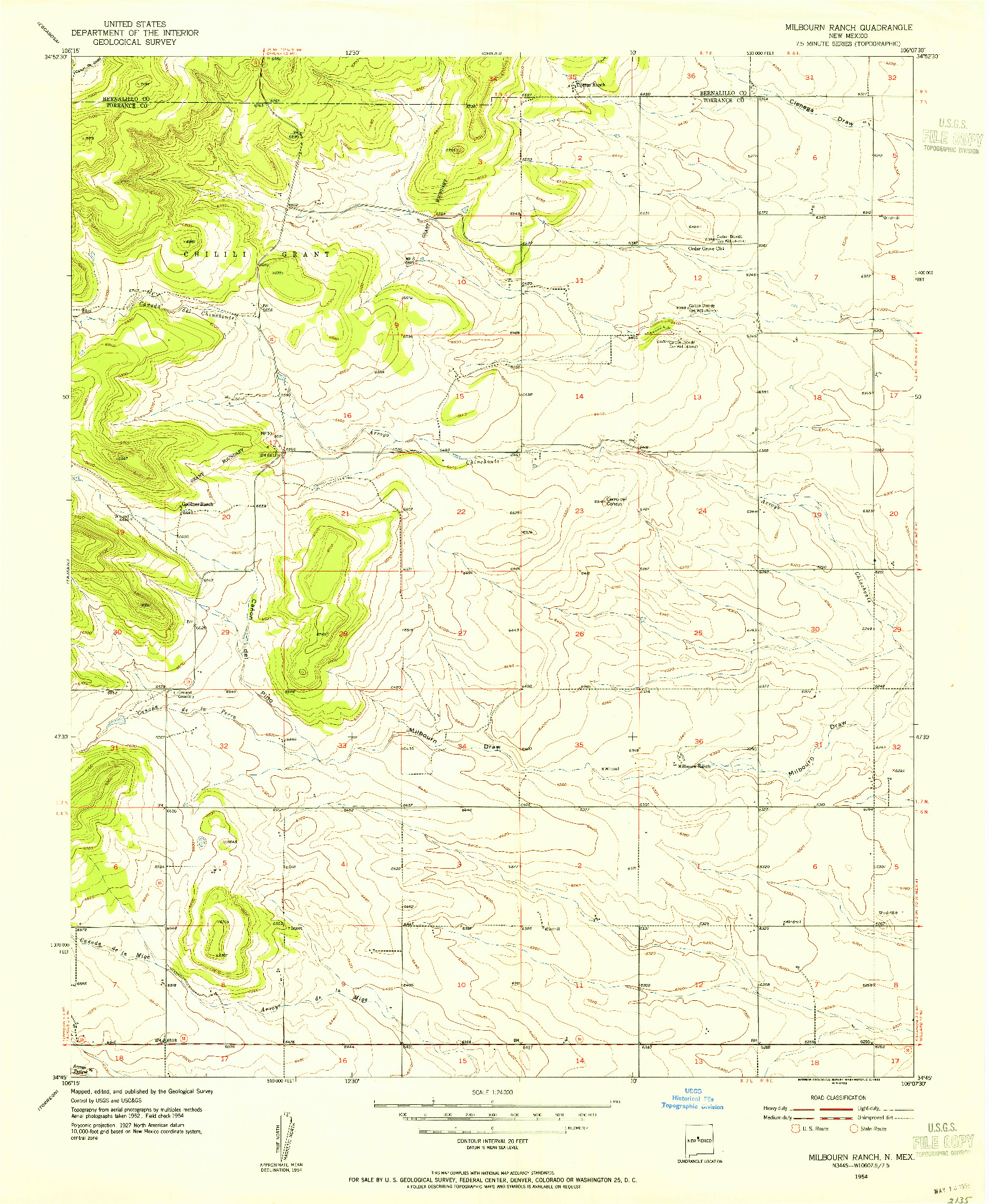 USGS 1:24000-SCALE QUADRANGLE FOR MILBOURN RANCH, NM 1954