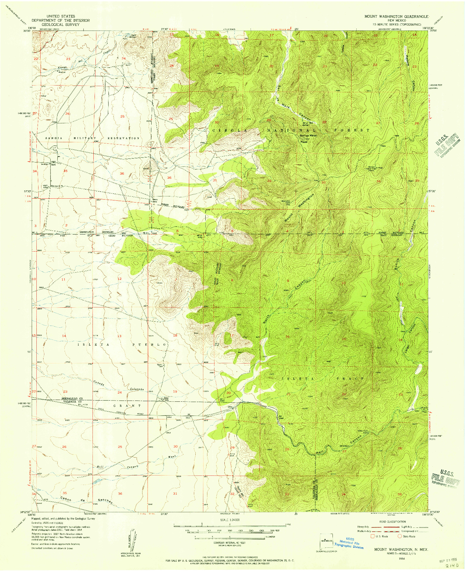 USGS 1:24000-SCALE QUADRANGLE FOR MOUNT WASHINGTON, NM 1954