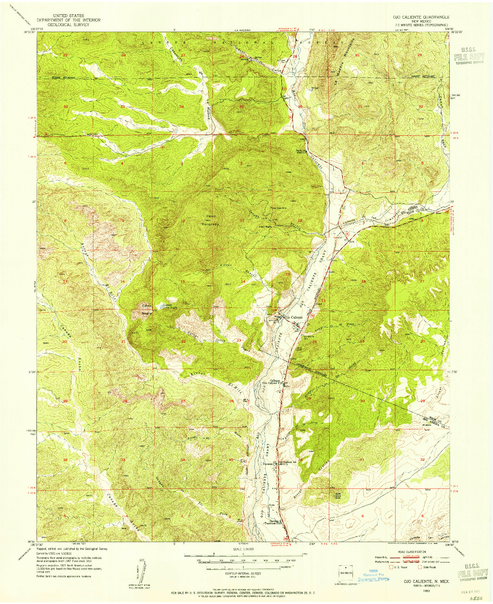 USGS 1:24000-SCALE QUADRANGLE FOR OJO CALIENTE, NM 1953