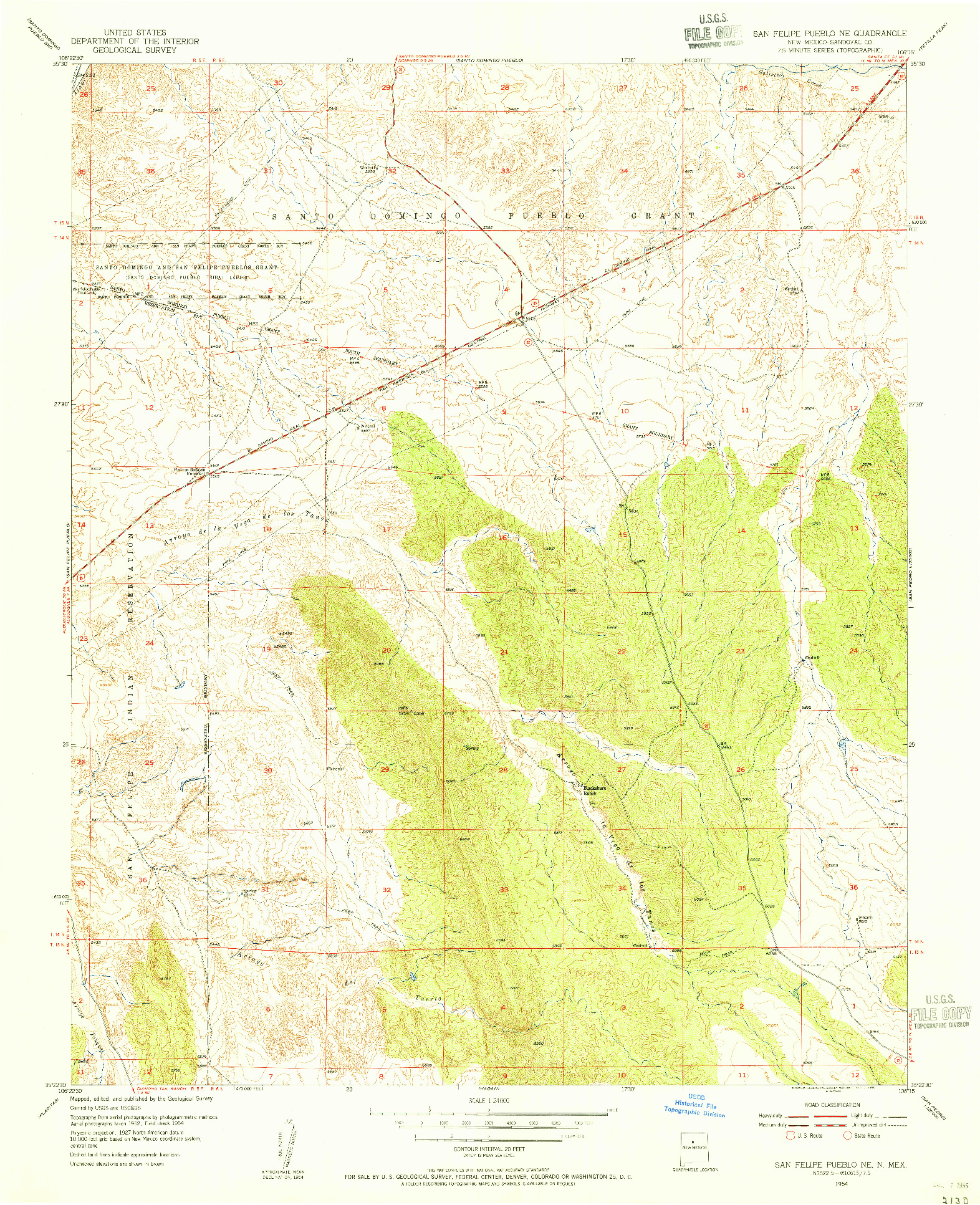 USGS 1:24000-SCALE QUADRANGLE FOR SAN FELIPE PUEBLO NE, NM 1954