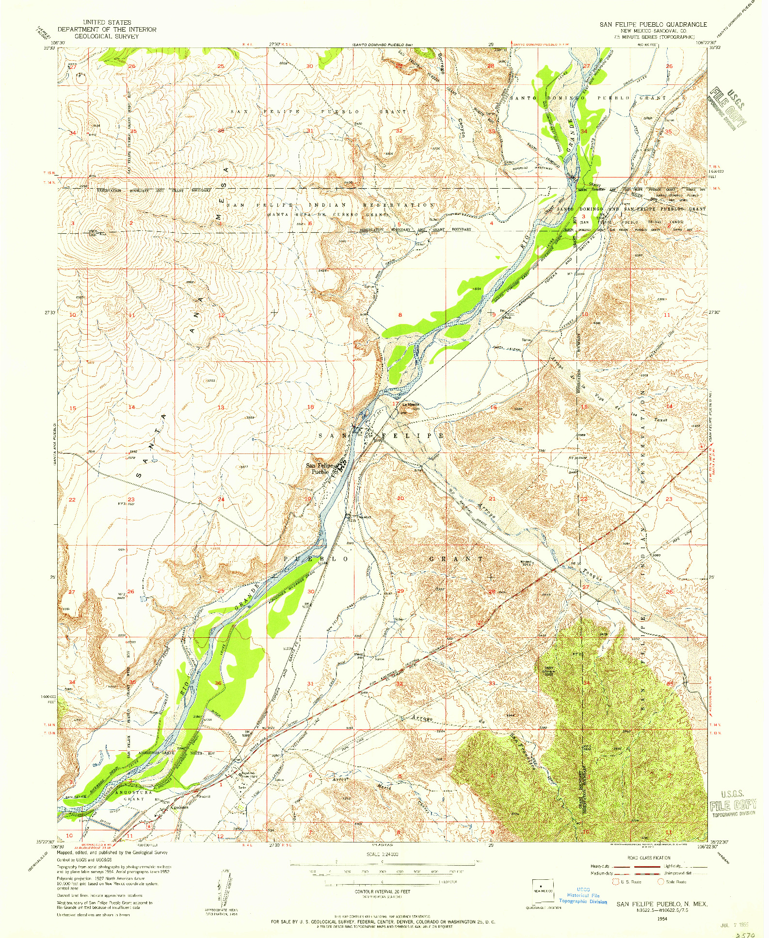 USGS 1:24000-SCALE QUADRANGLE FOR SAN FELIPE PUEBLO, NM 1954