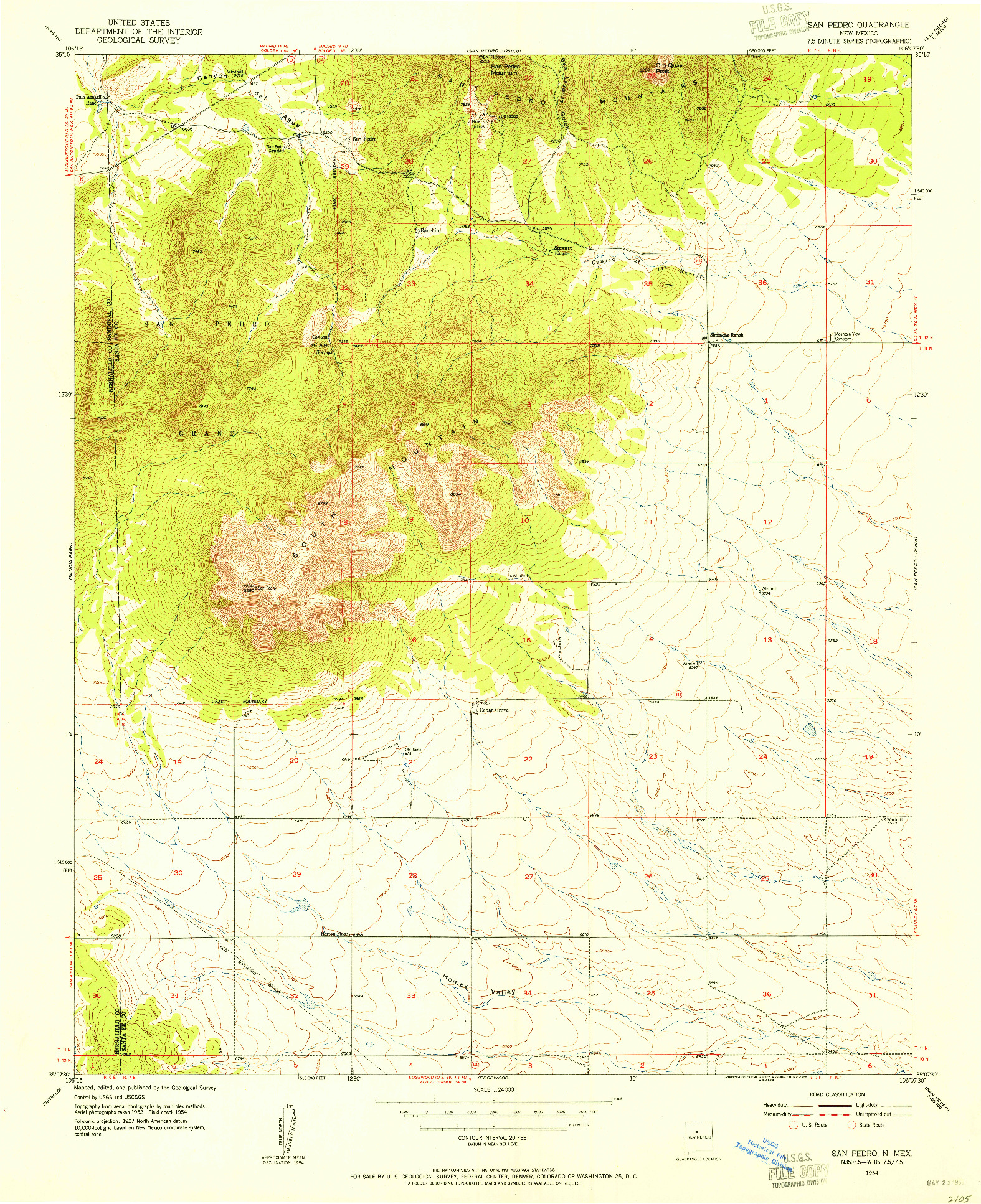 USGS 1:24000-SCALE QUADRANGLE FOR SAN PEDRO, NM 1954