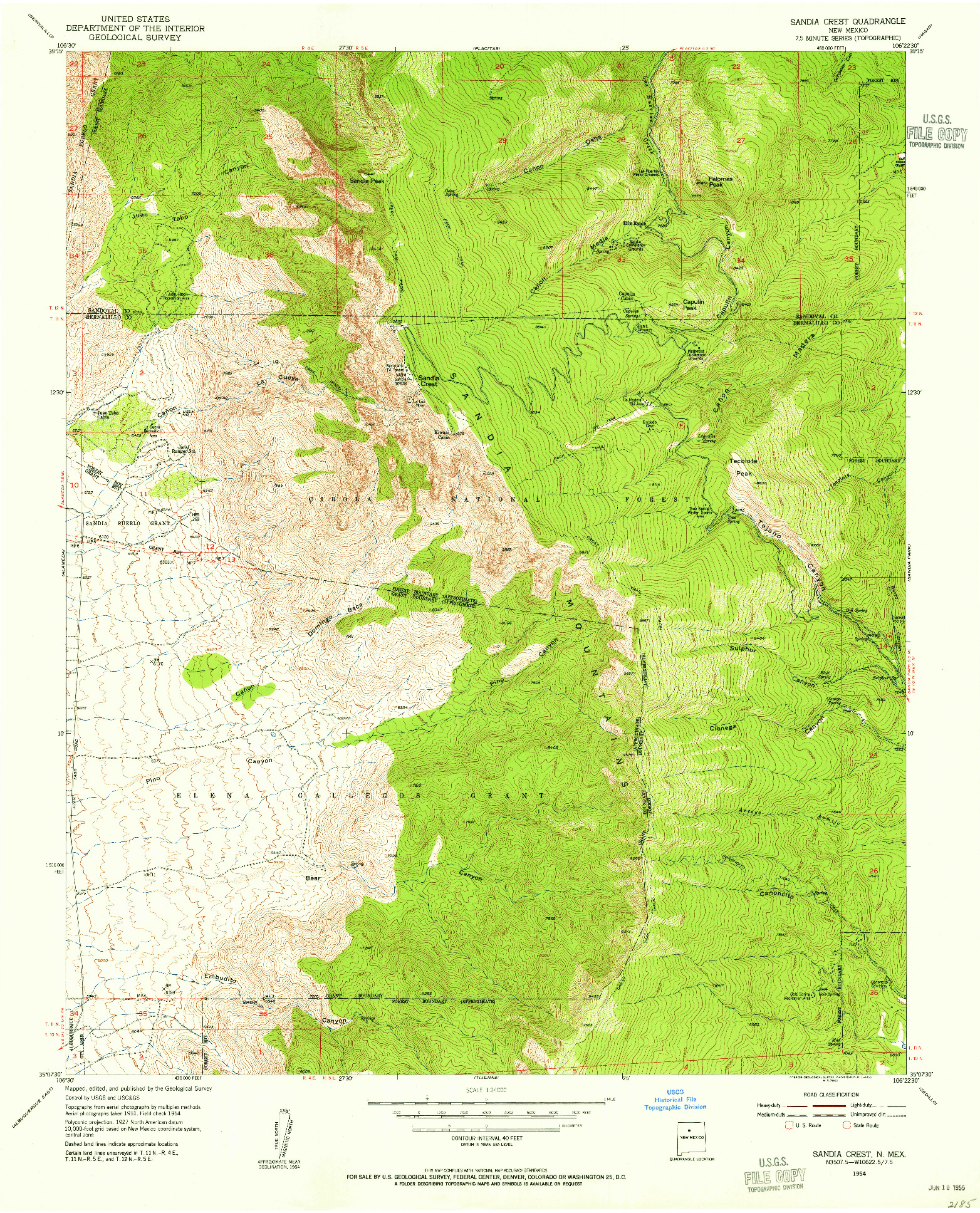 USGS 1:24000-SCALE QUADRANGLE FOR SANDIA CREST, NM 1954