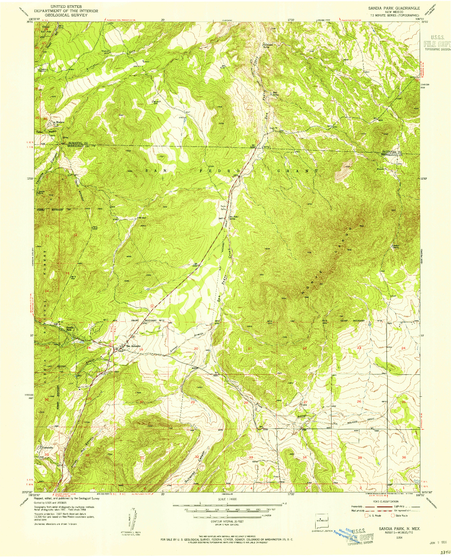 USGS 1:24000-SCALE QUADRANGLE FOR SANDIA PARK, NM 1954