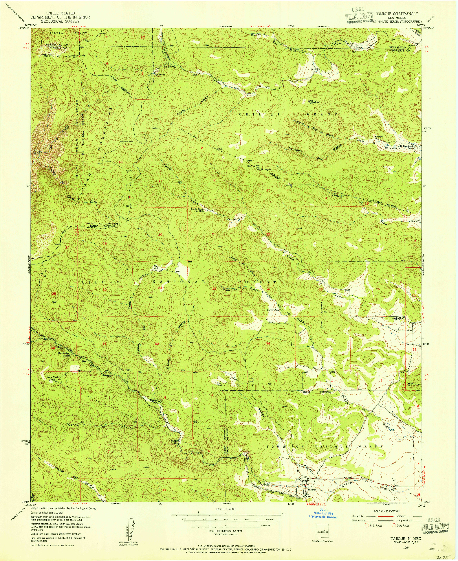 USGS 1:24000-SCALE QUADRANGLE FOR TAJIQUE, NM 1954