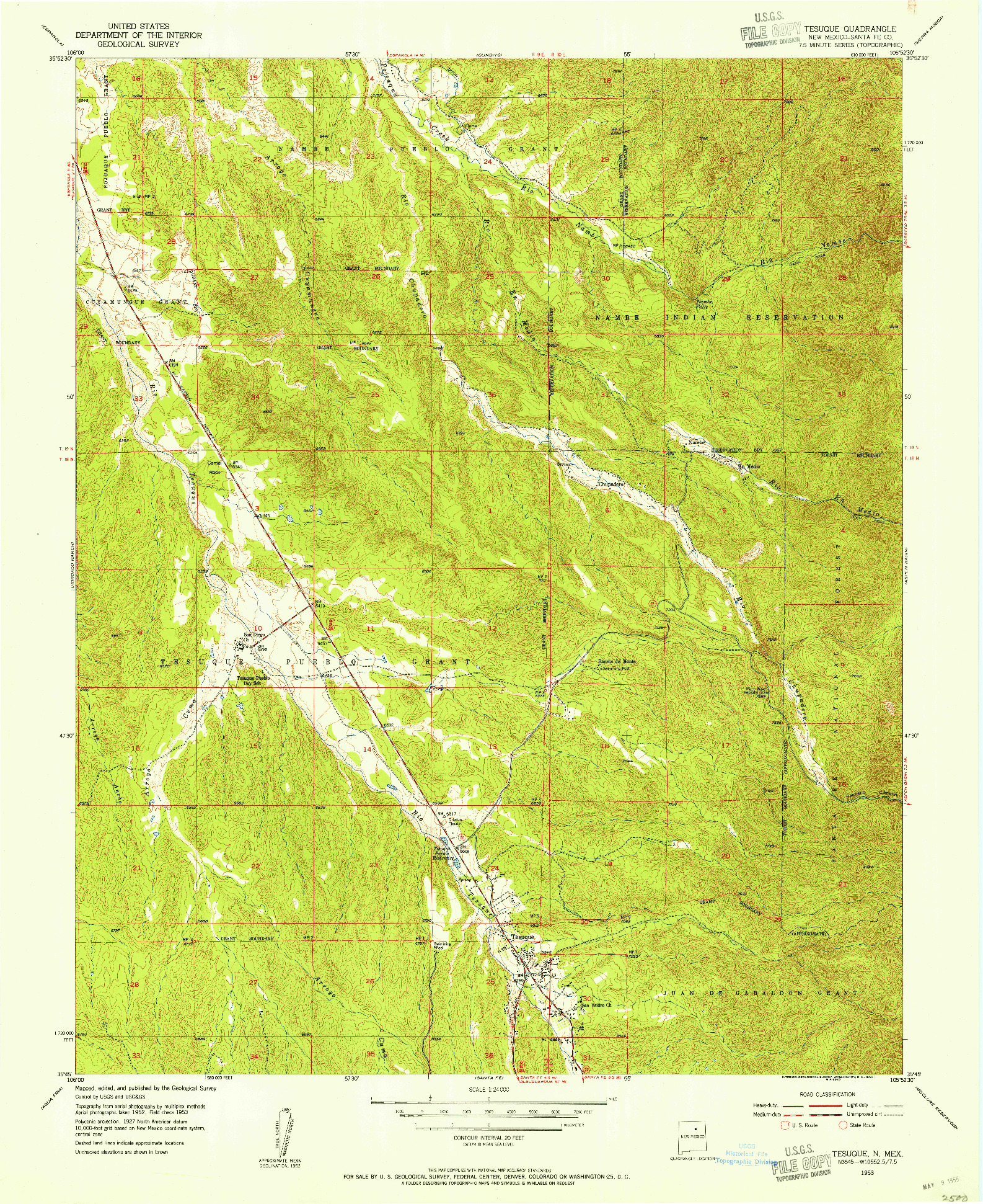 USGS 1:24000-SCALE QUADRANGLE FOR TESUQUE, NM 1953